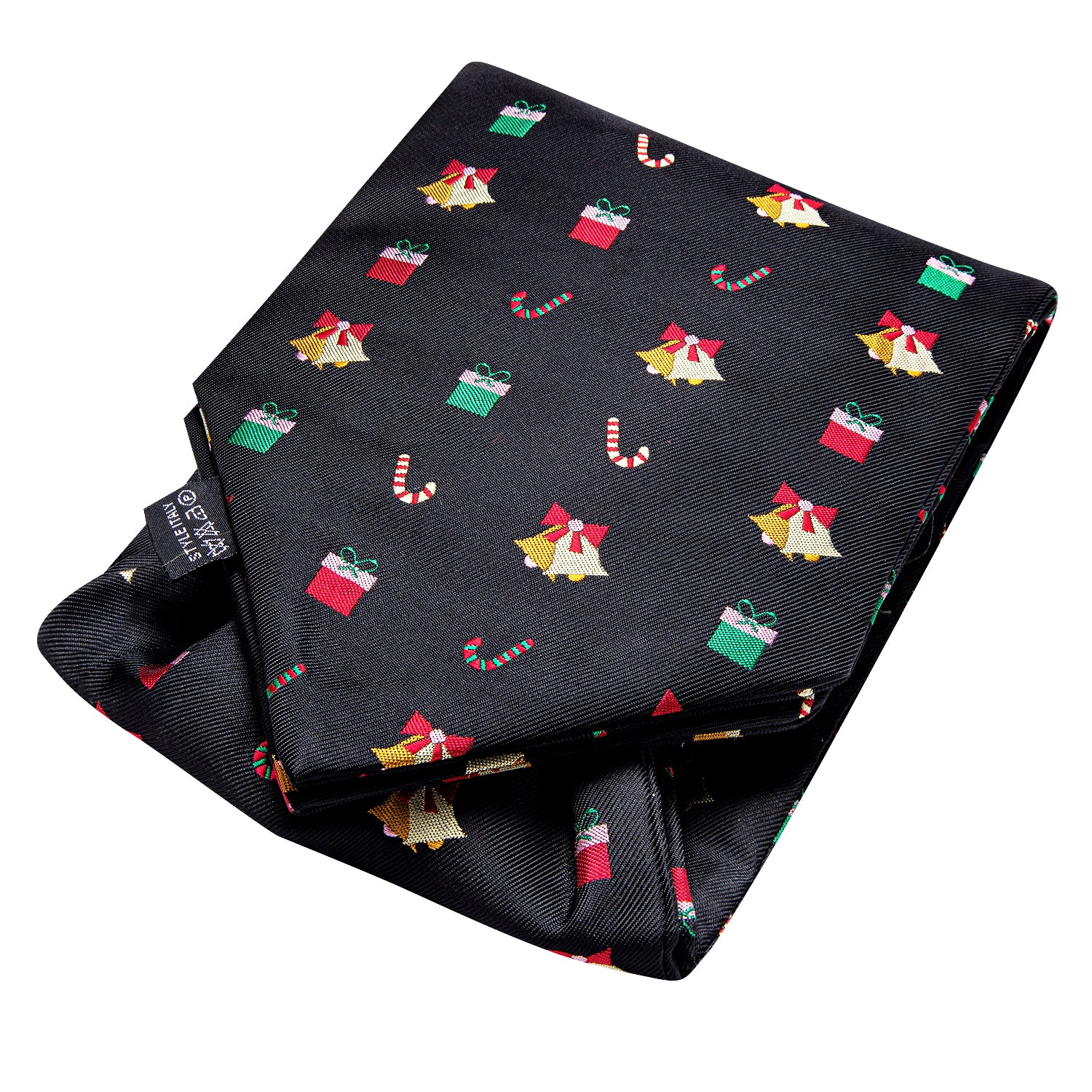 Black Christmas Novelty Ascot Pocket Square Cufflinks Set