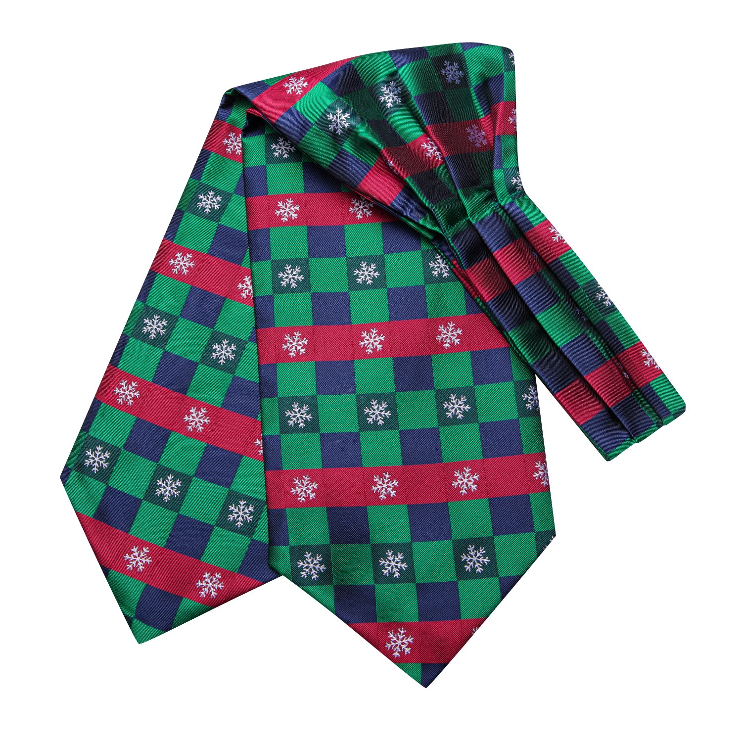 Green Red Plaid Christmas Snowflakes Ascot Pocket Square Cufflinks Set