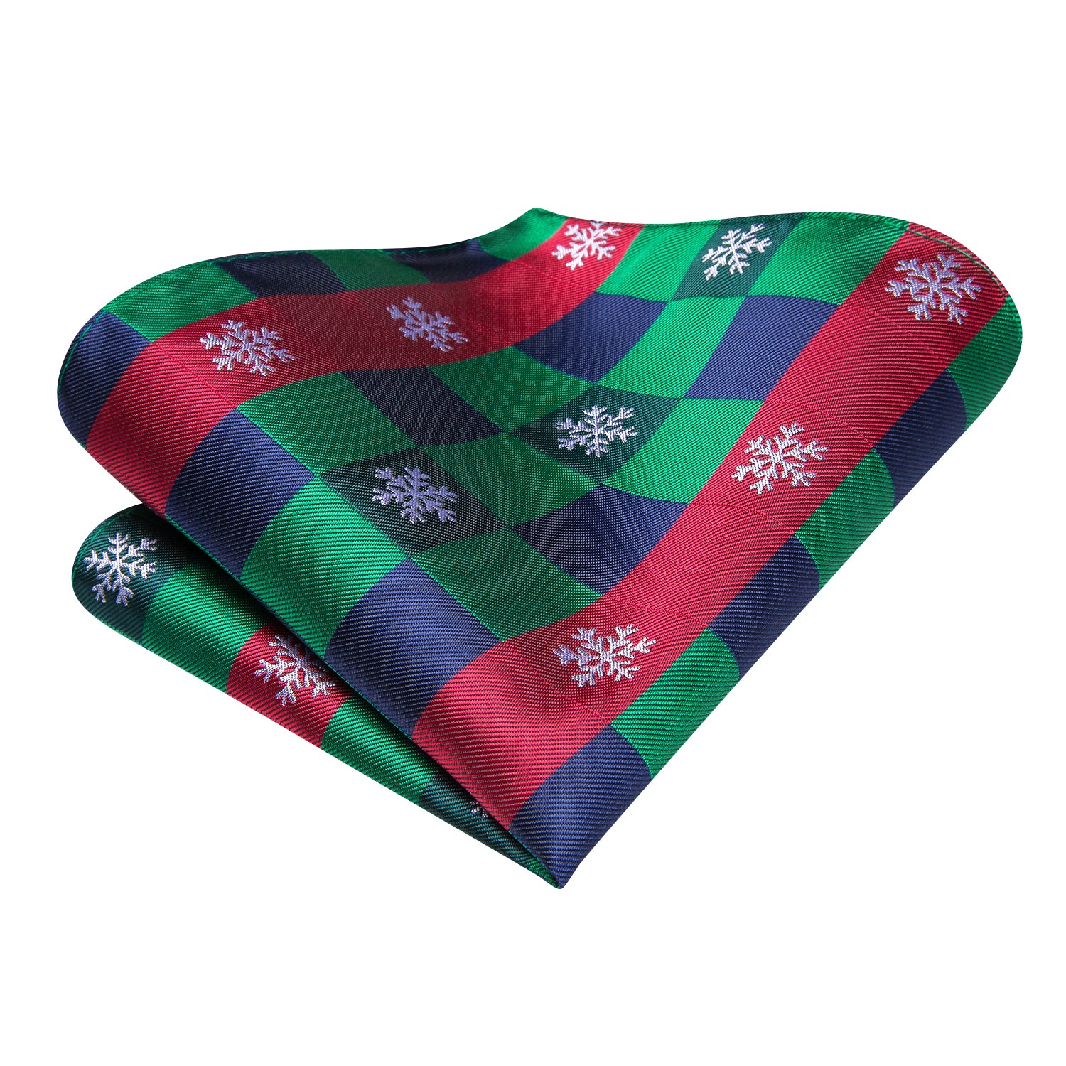 Green Red Plaid Christmas Snowflakes Ascot Pocket Square Cufflinks Set