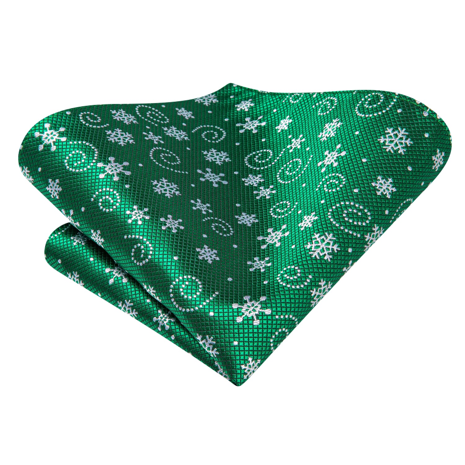 Green White Christmas Snowflakes Ascot Pocket Square Cufflinks Set