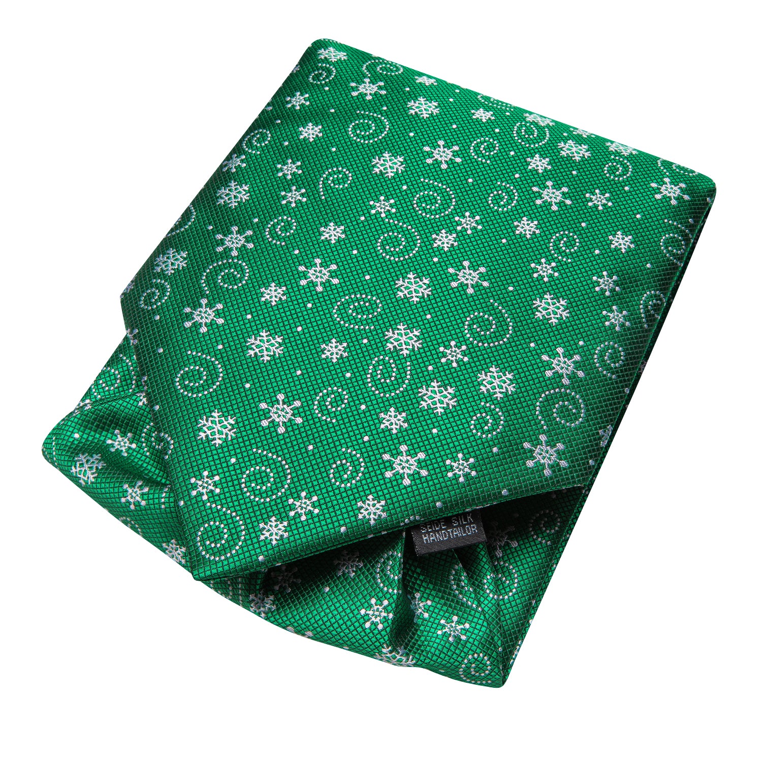Green White Christmas Snowflakes Ascot Pocket Square Cufflinks Set