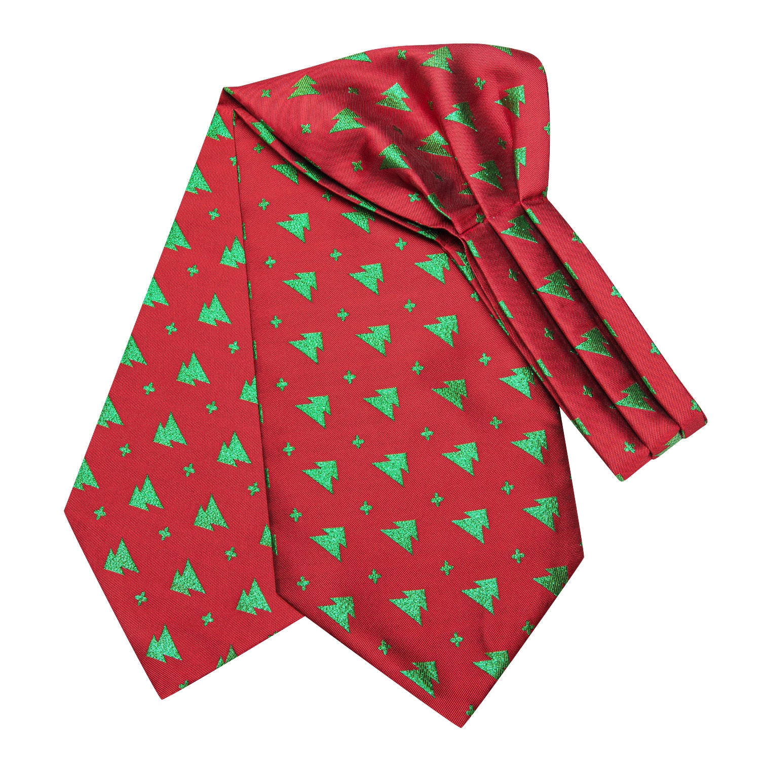 Red Green Christmas Tree Ascot Pocket Square Cufflinks Set