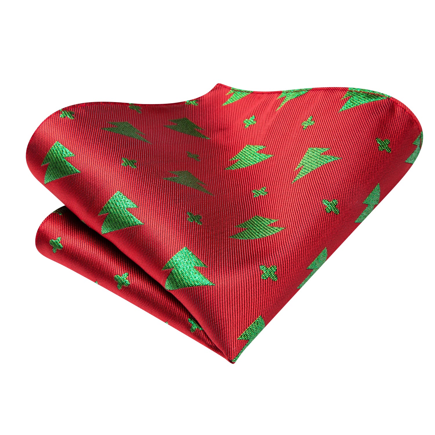 Red Green Christmas Tree Ascot Pocket Square Cufflinks Set