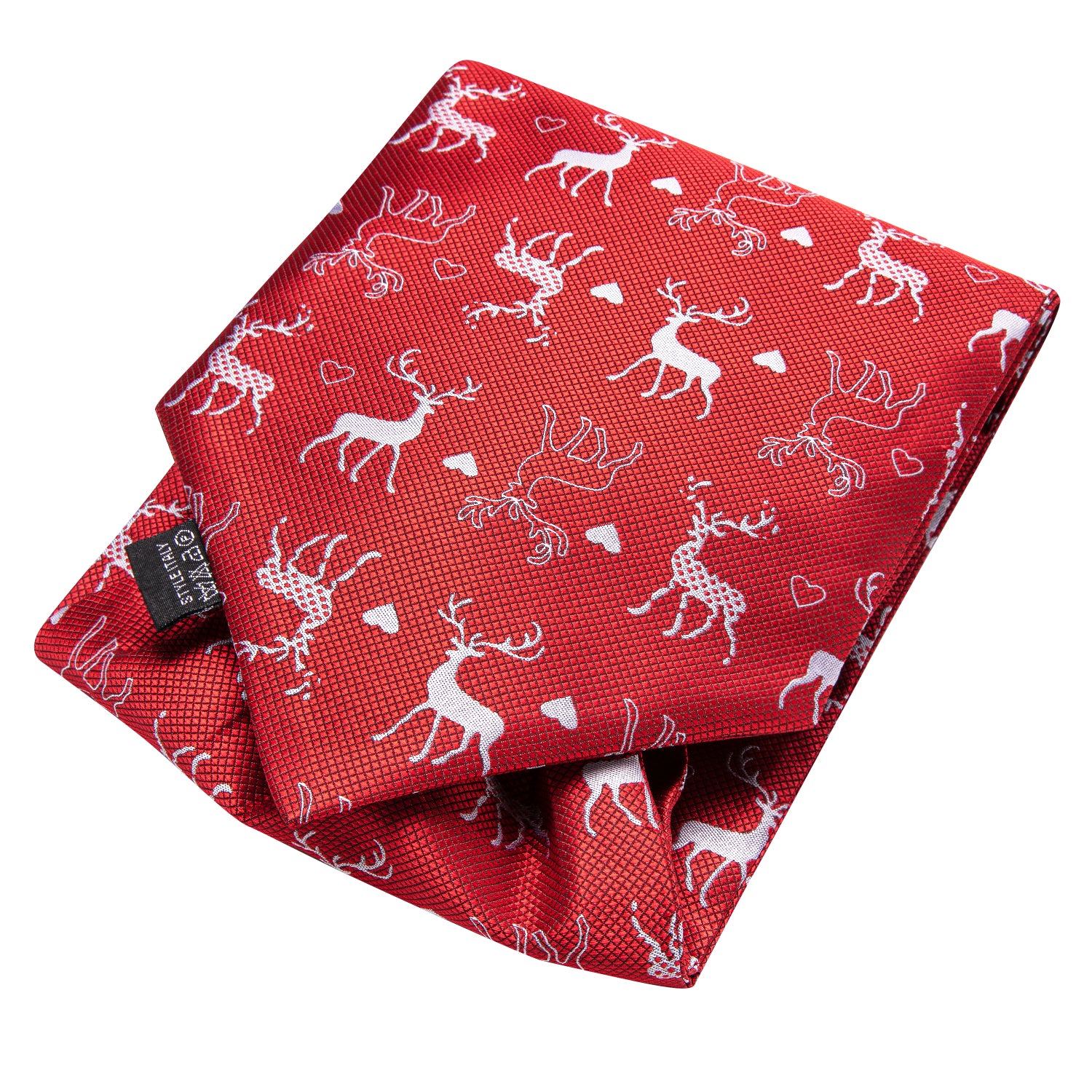 Red White Christmas Deer Ascot Pocket Square Cufflinks Set