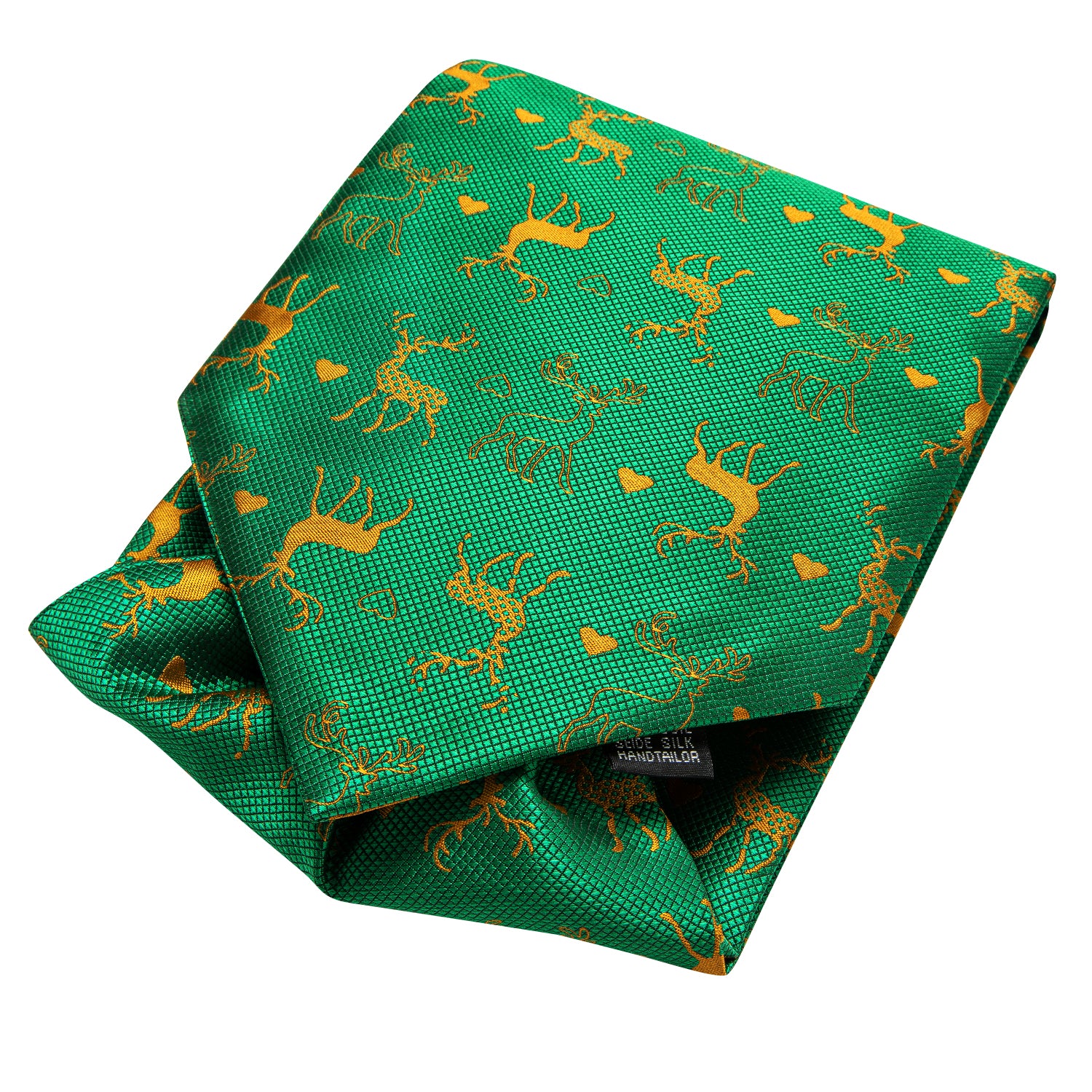 Green Gold Christmas Deer Ascot Pocket Square Cufflinks Set