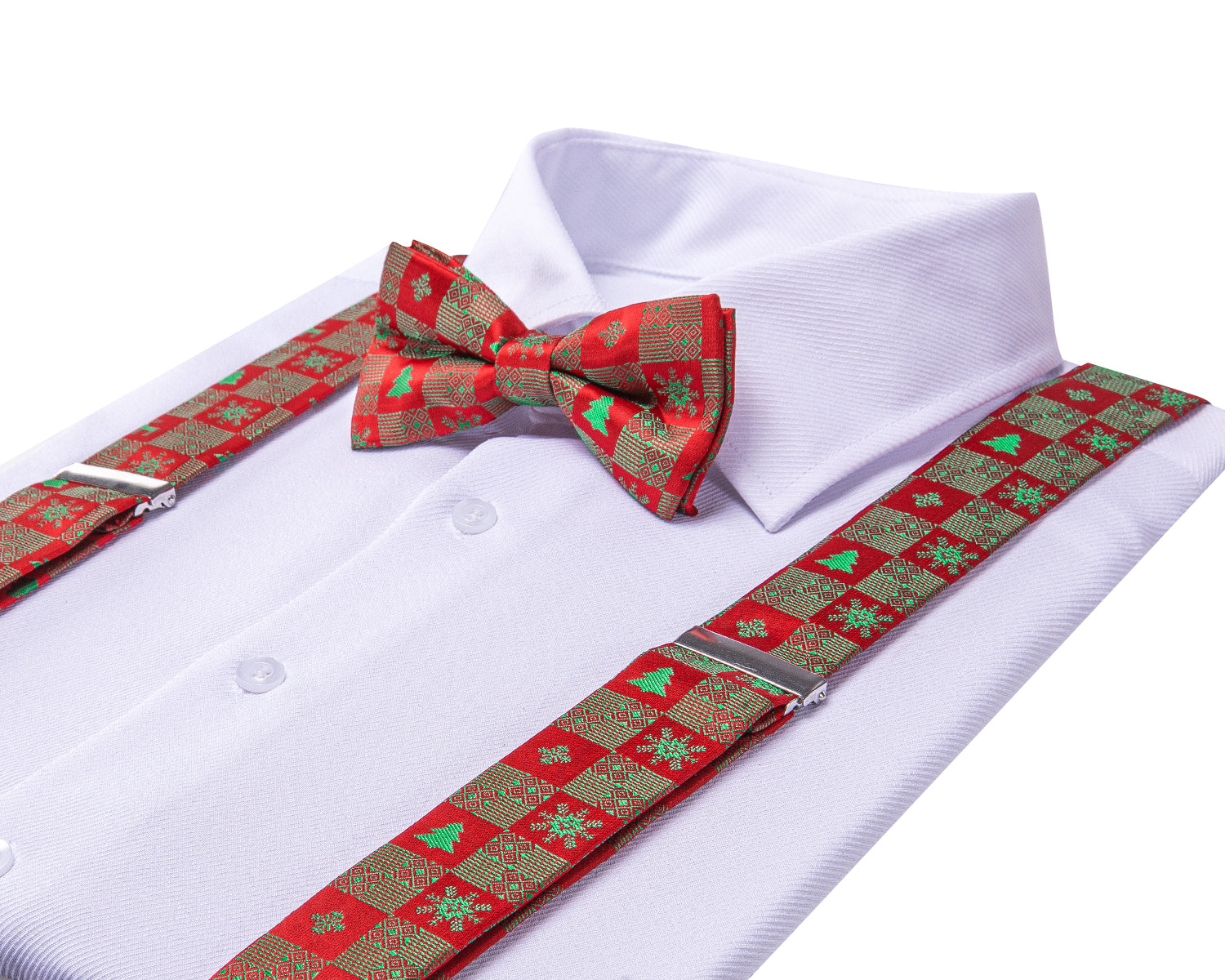 Red Green Novelty Suspender Bowtie Hanky Cufflinks Set Christmas