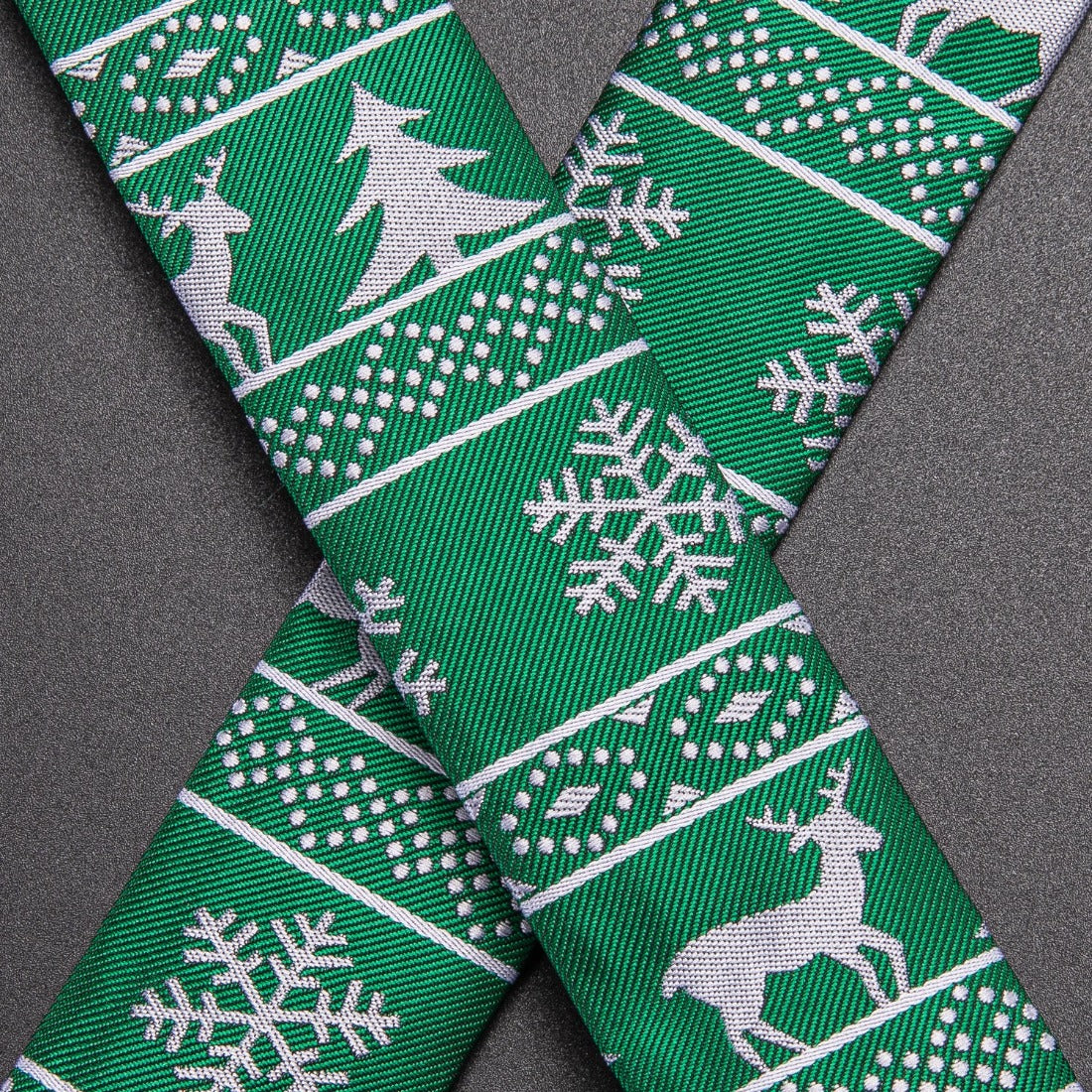 Green Novelty Suspender Bowtie Hanky Cufflinks Set Christmas
