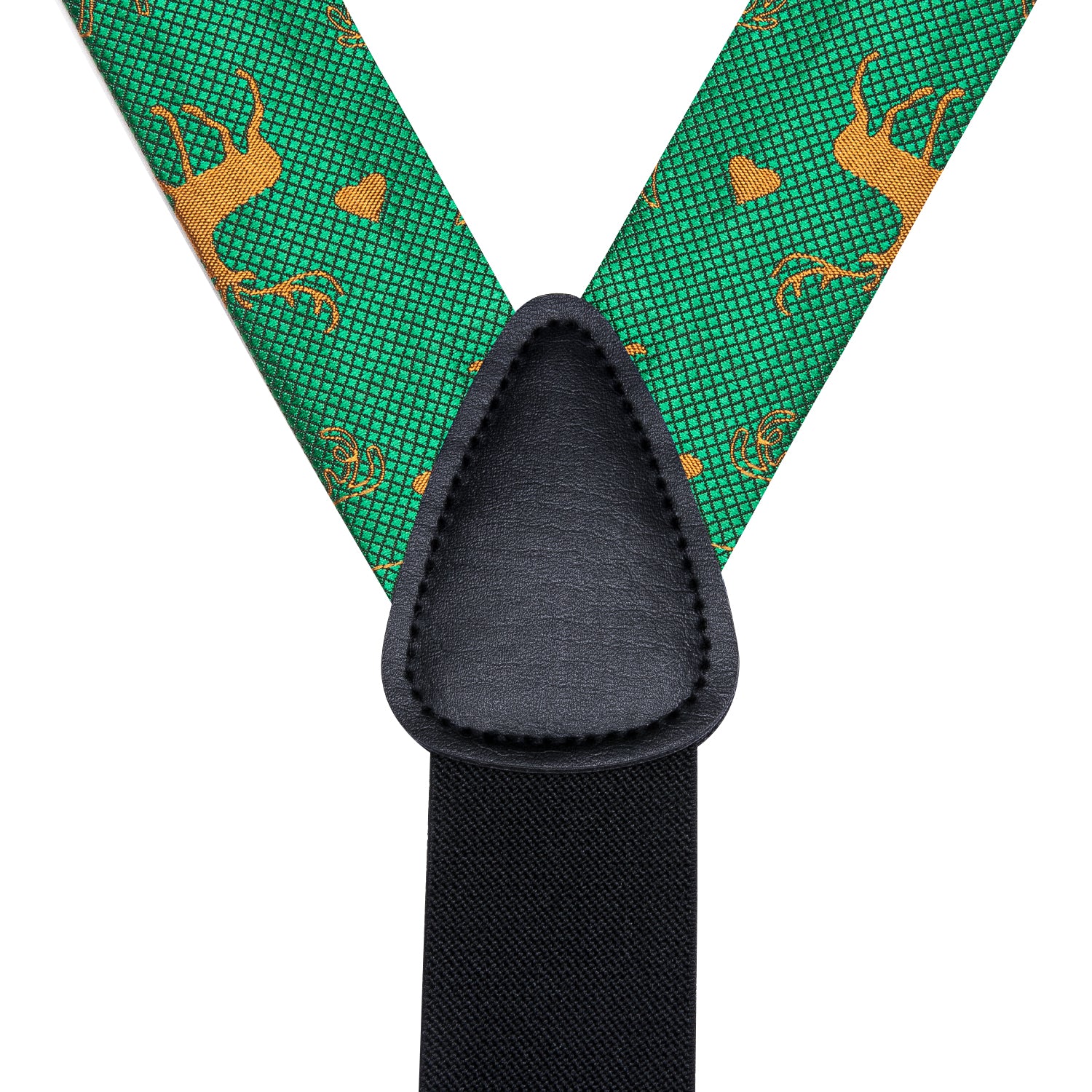 Green Gold Chritsmas Deer Suspender Bowtie Hanky Cufflinks Set