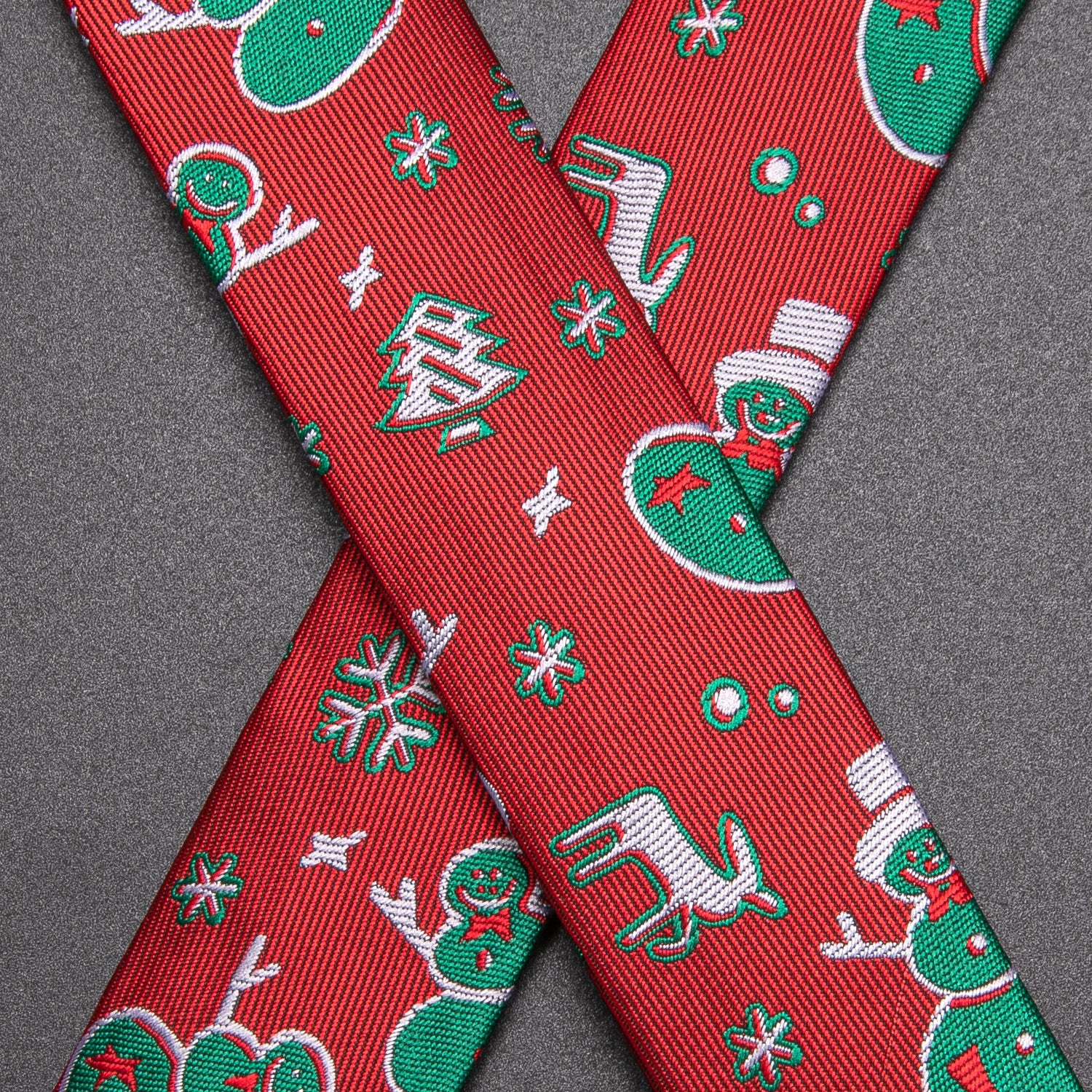 Red Green Christmas Snowman Suspender Bowtie Hanky Cufflinks Set