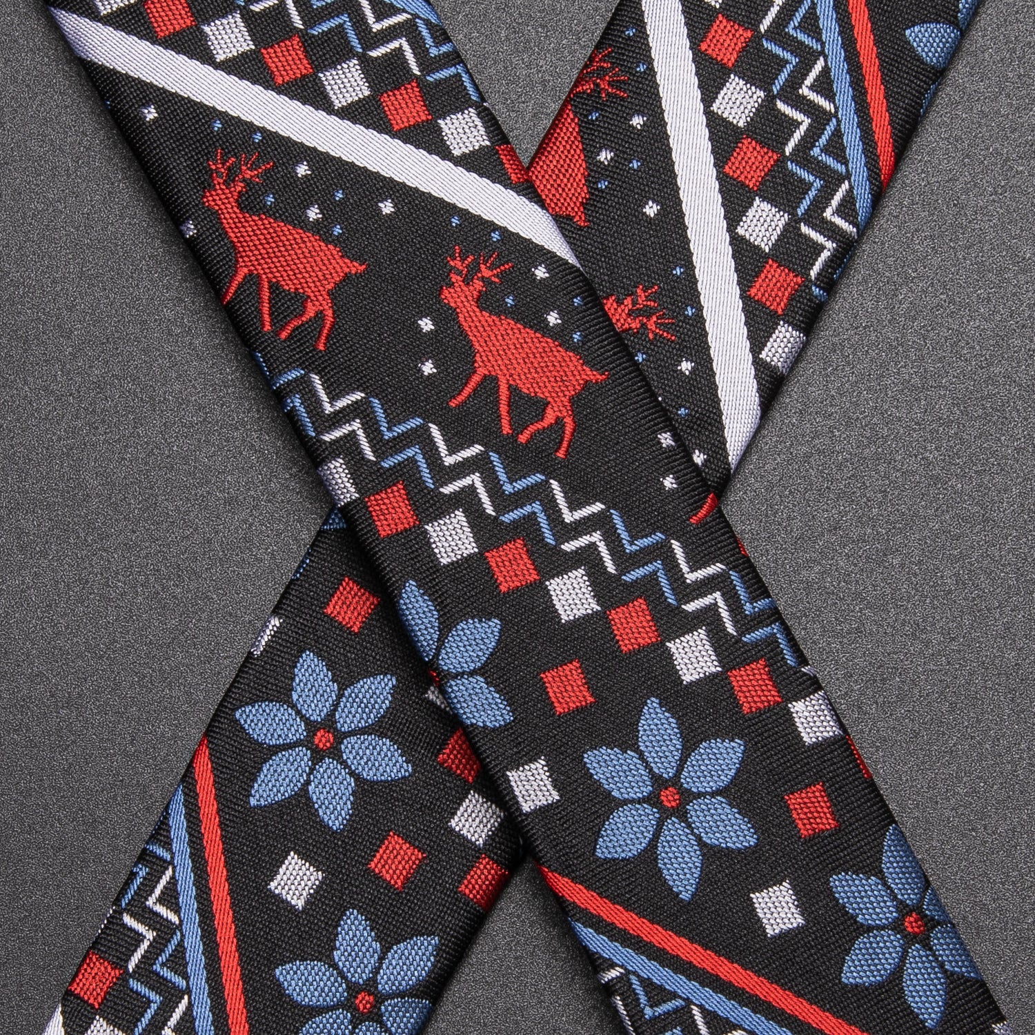 Christmas Black Red Novelty Suspender Bowtie Hanky Cufflinks Set