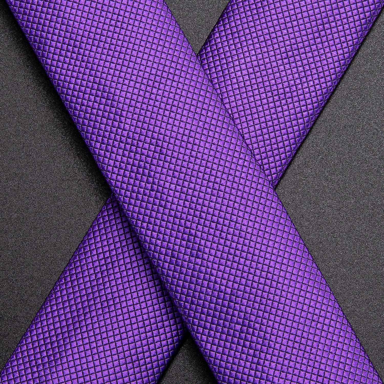 Purple Plaid Suspender Bowtie Hanky Cufflinks Set