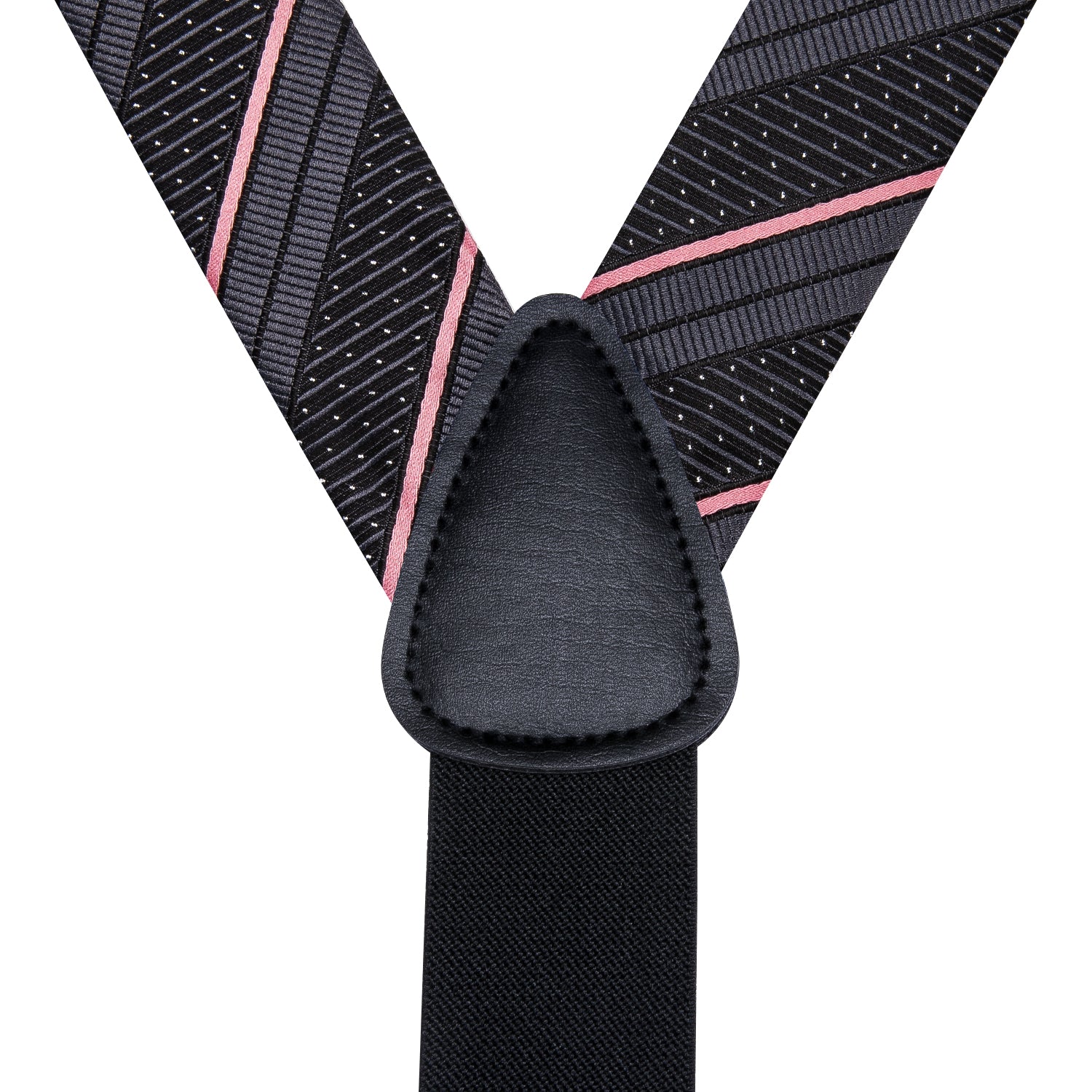 Pink Black Striped Suspender Bowtie Hanky Cufflinks Set
