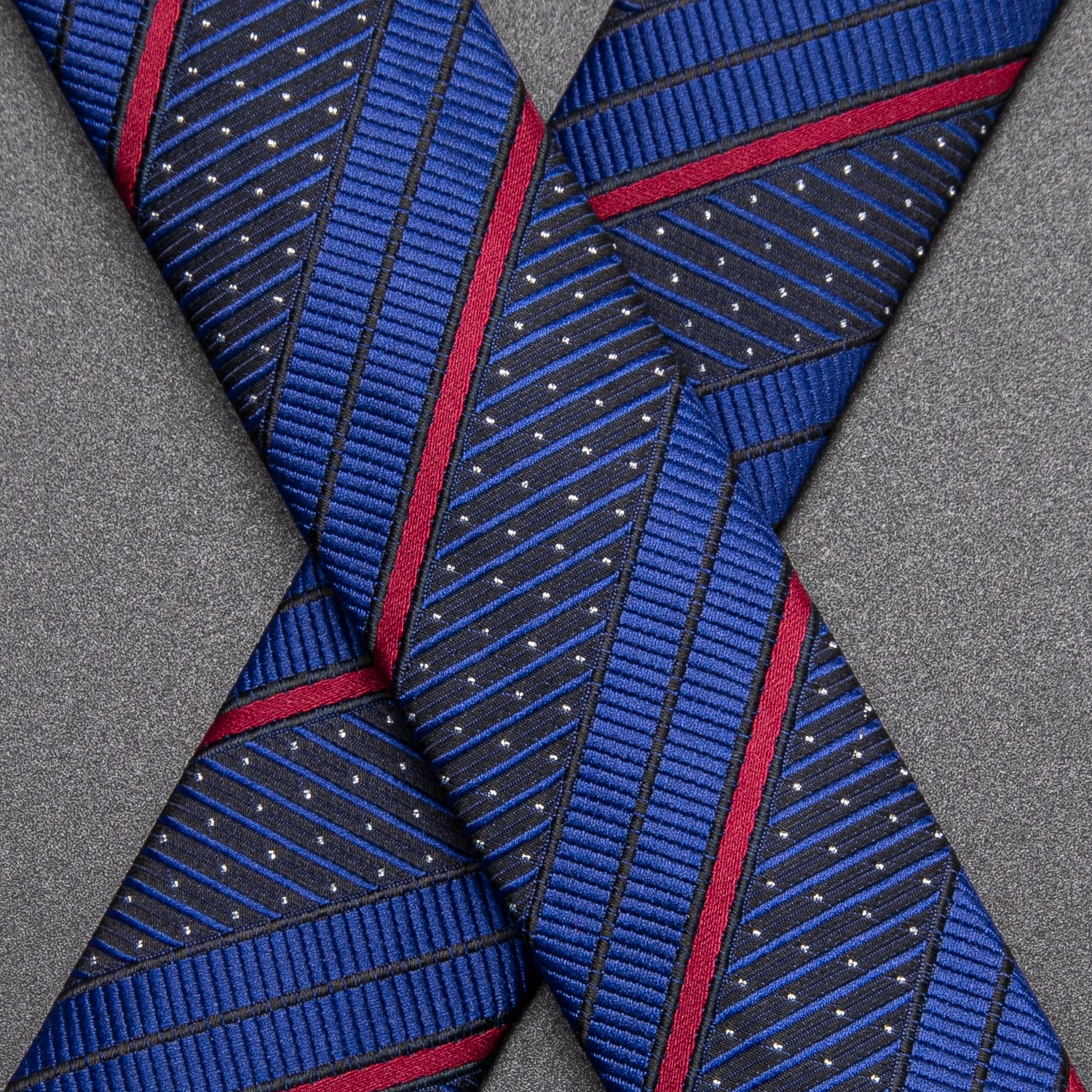 Blue Red Striped Suspender Bowtie Hanky Cufflinks Set