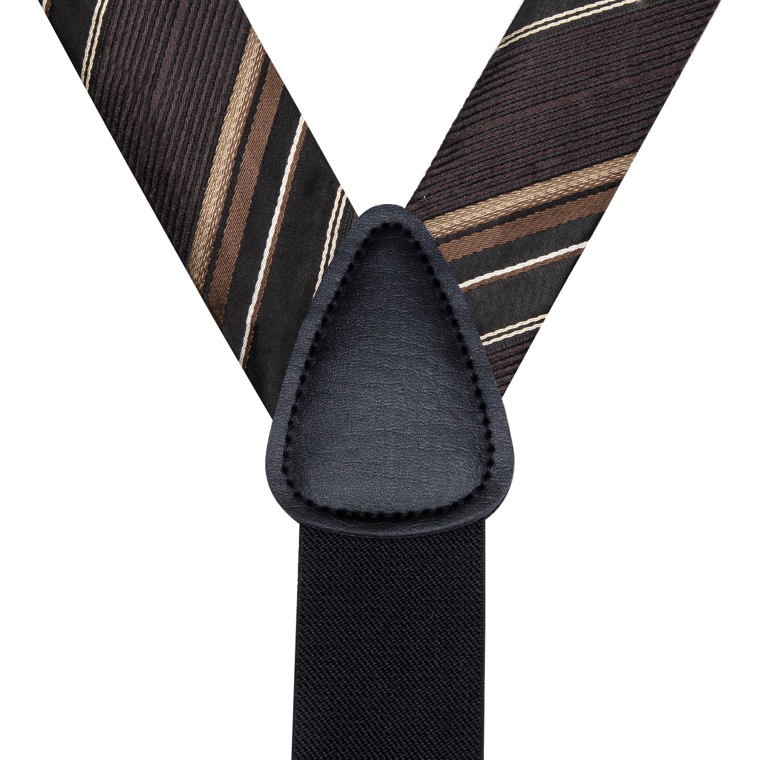 Brown Striped Suspender Bowtie Hanky Cufflinks Set