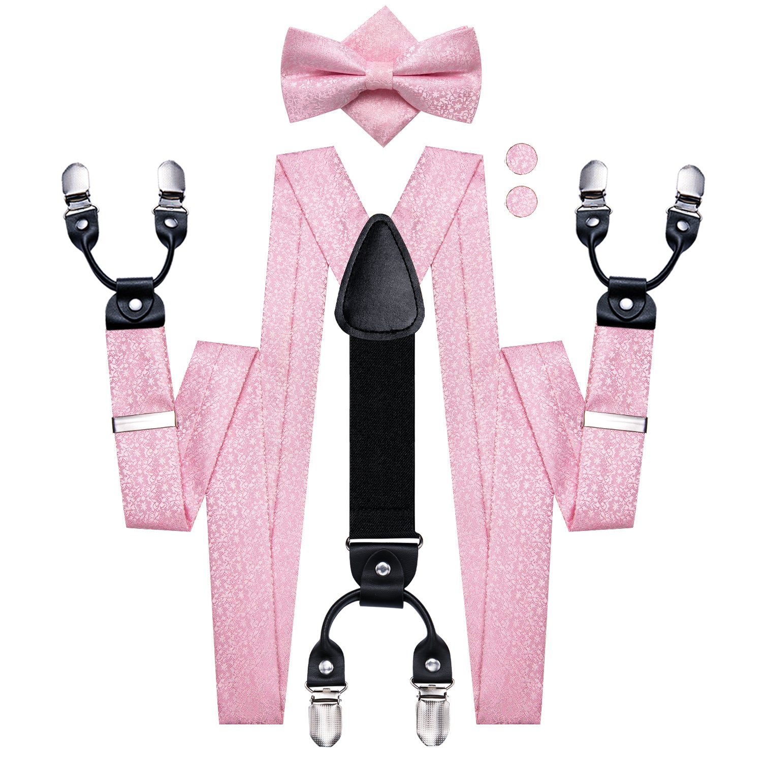 Pink Floral Suspender Bowtie Hanky Cufflinks Set