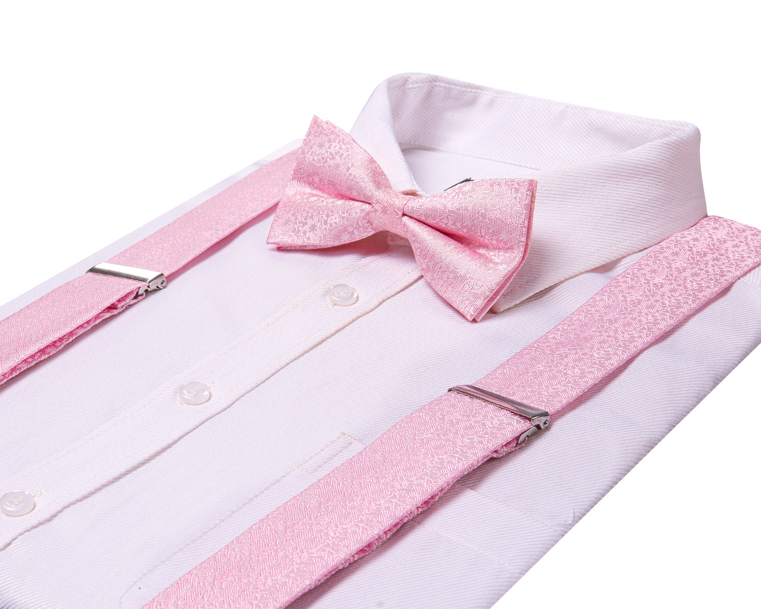 Pink Floral Suspender Bowtie Hanky Cufflinks Set