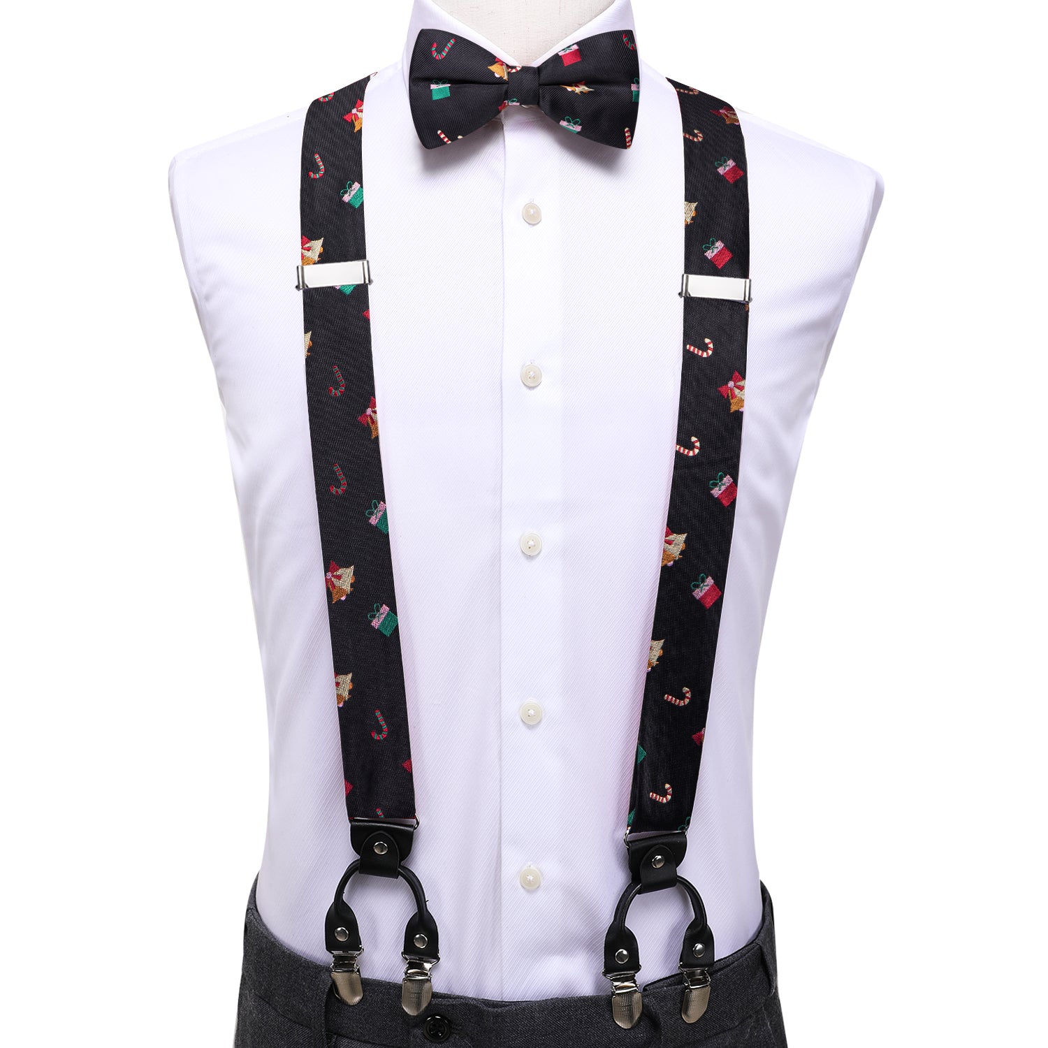 Black Christmas Novelty Suspender Bowtie Hanky Cufflinks Set