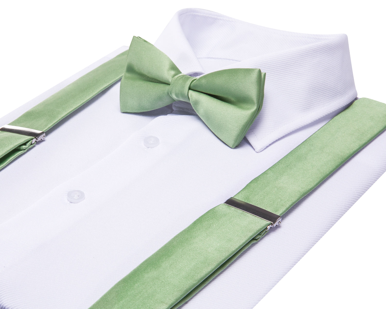 Spring Green Solid Suspender Bowtie Hanky Cufflinks Set