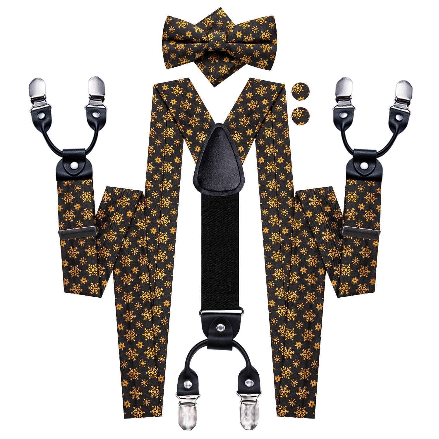 Golden Plaid Suspender Bowtie Hanky Cufflinks Set