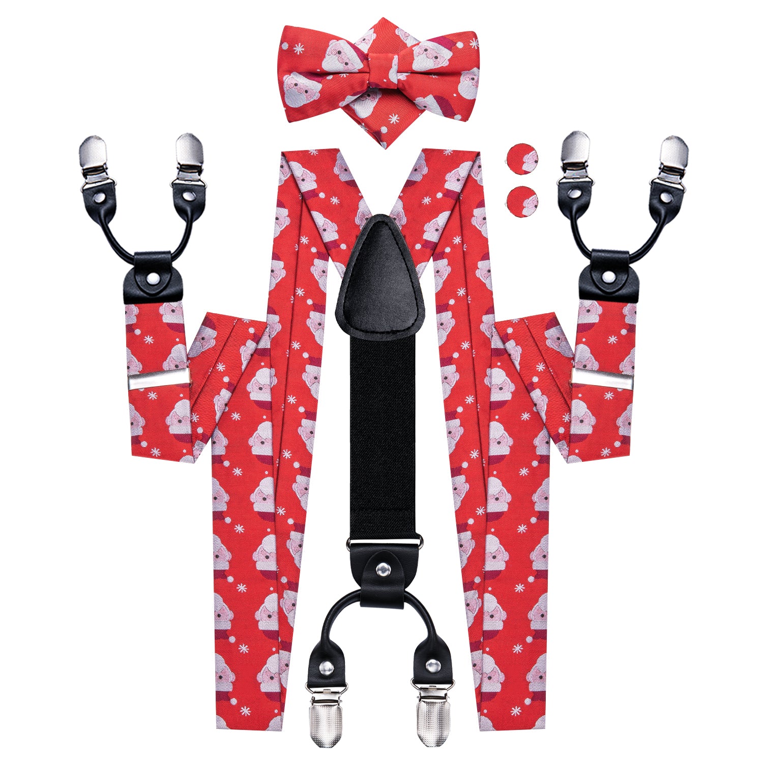 Red Christmas Snowman Suspender Bowtie Hanky Cufflinks Set