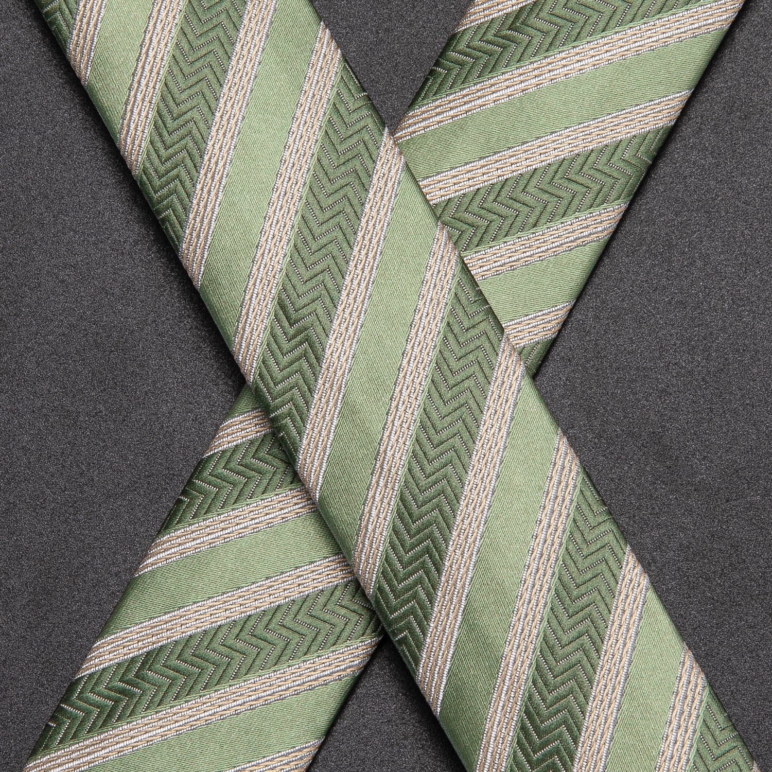Green Champagne Striped Suspender Bowtie Hanky Cufflinks Set