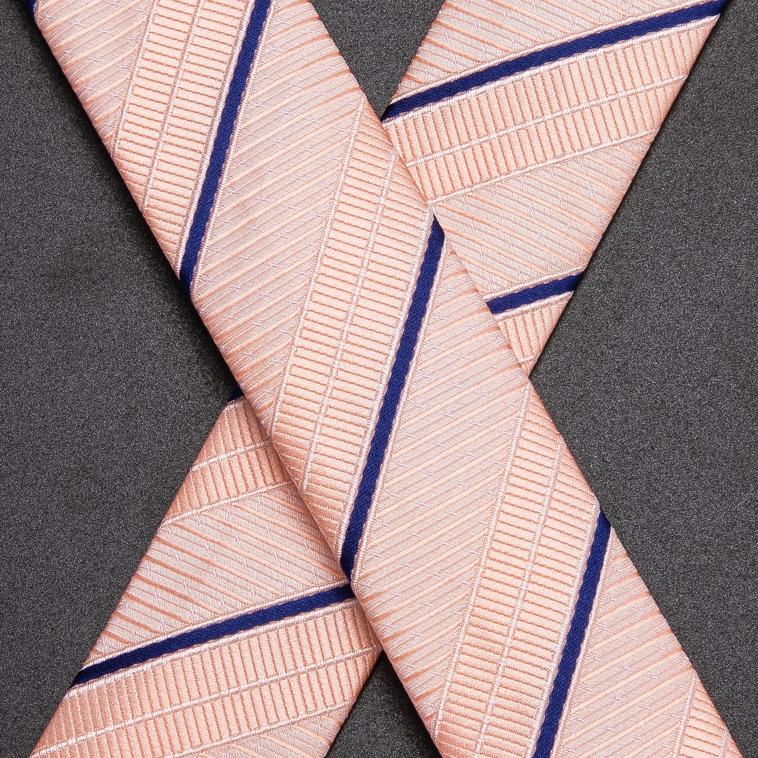 Pink Blue Striped Suspender Bowtie Hanky Cufflinks Set