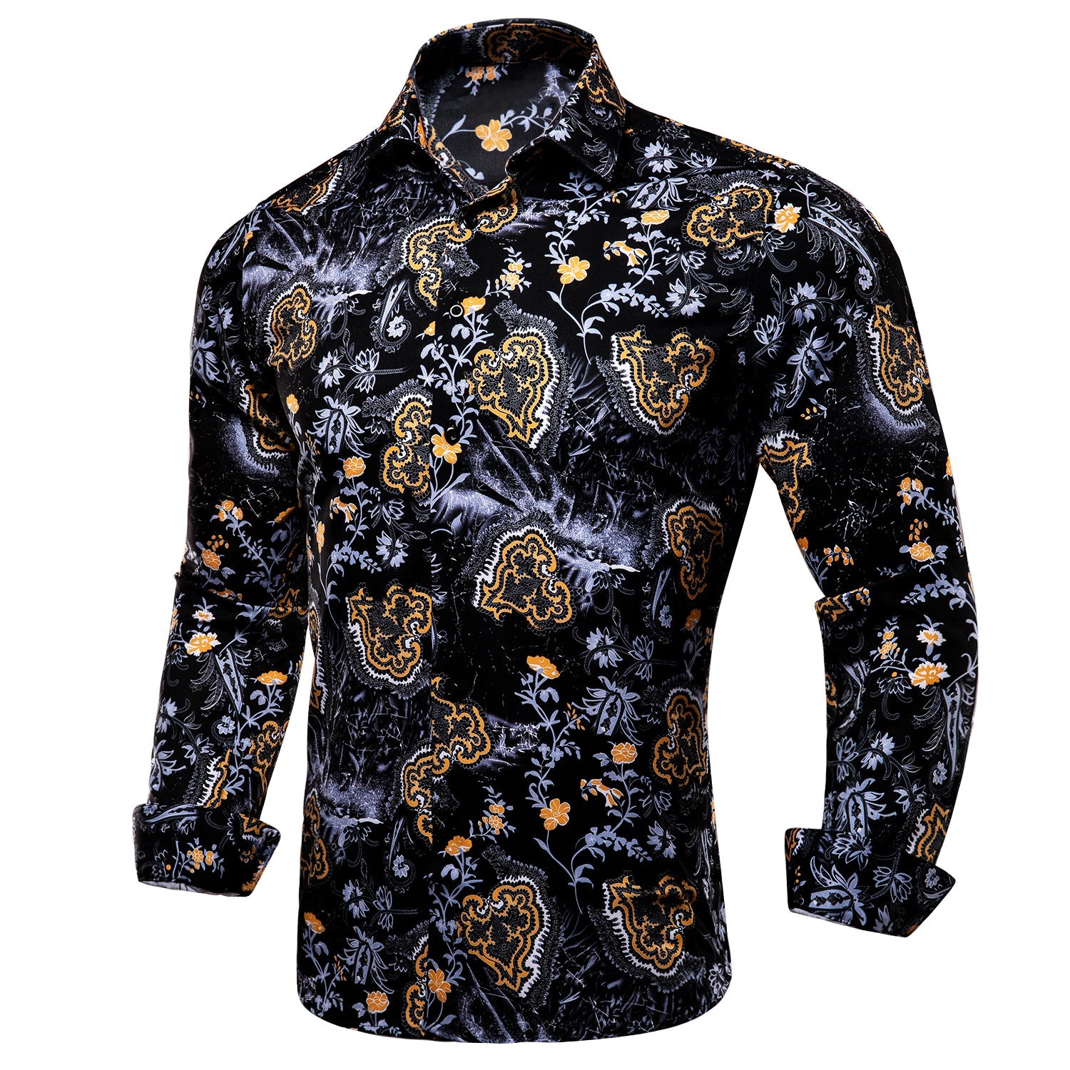 New Black Golden Flame Print Novelty Men's Shirt