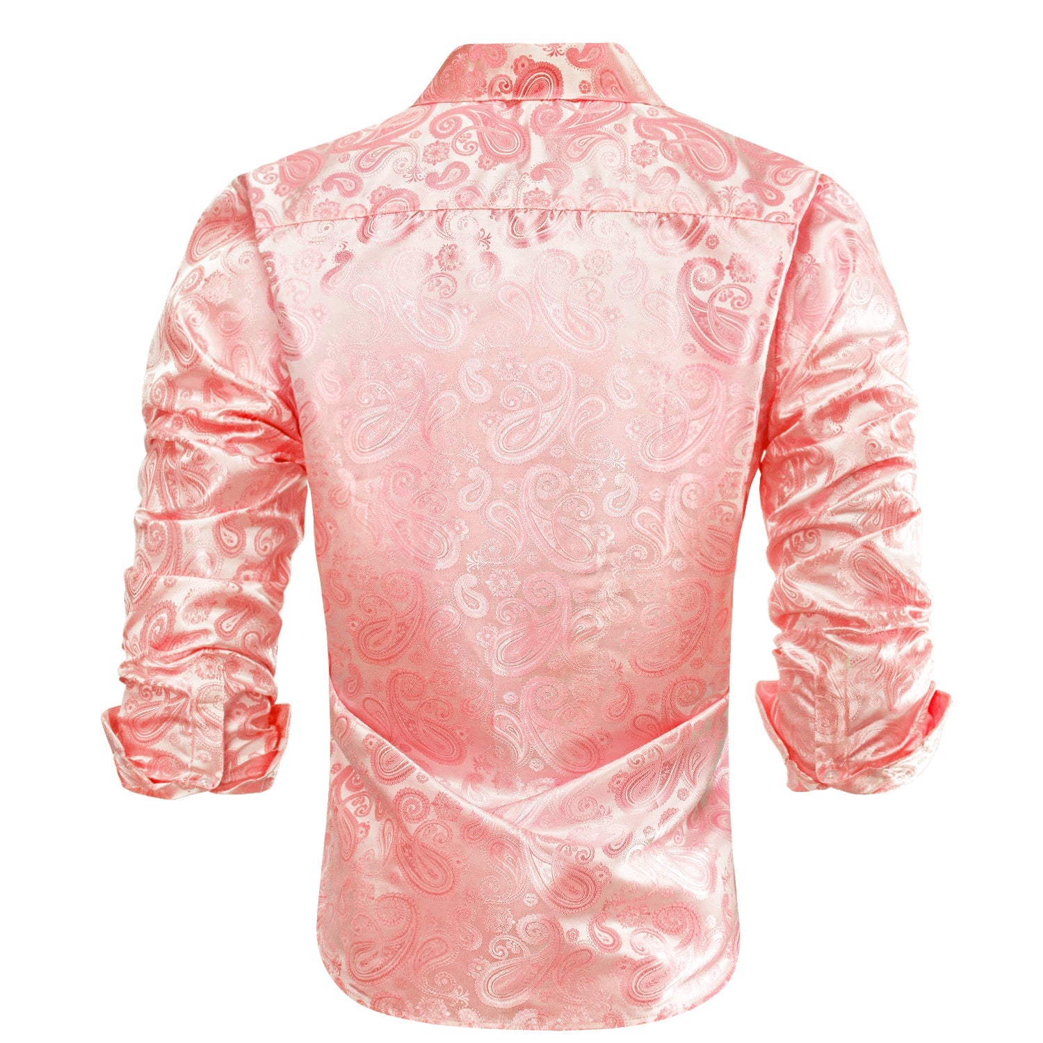 Coral Pink Paisley Silk Men's Long Sleeve Shirt Casual