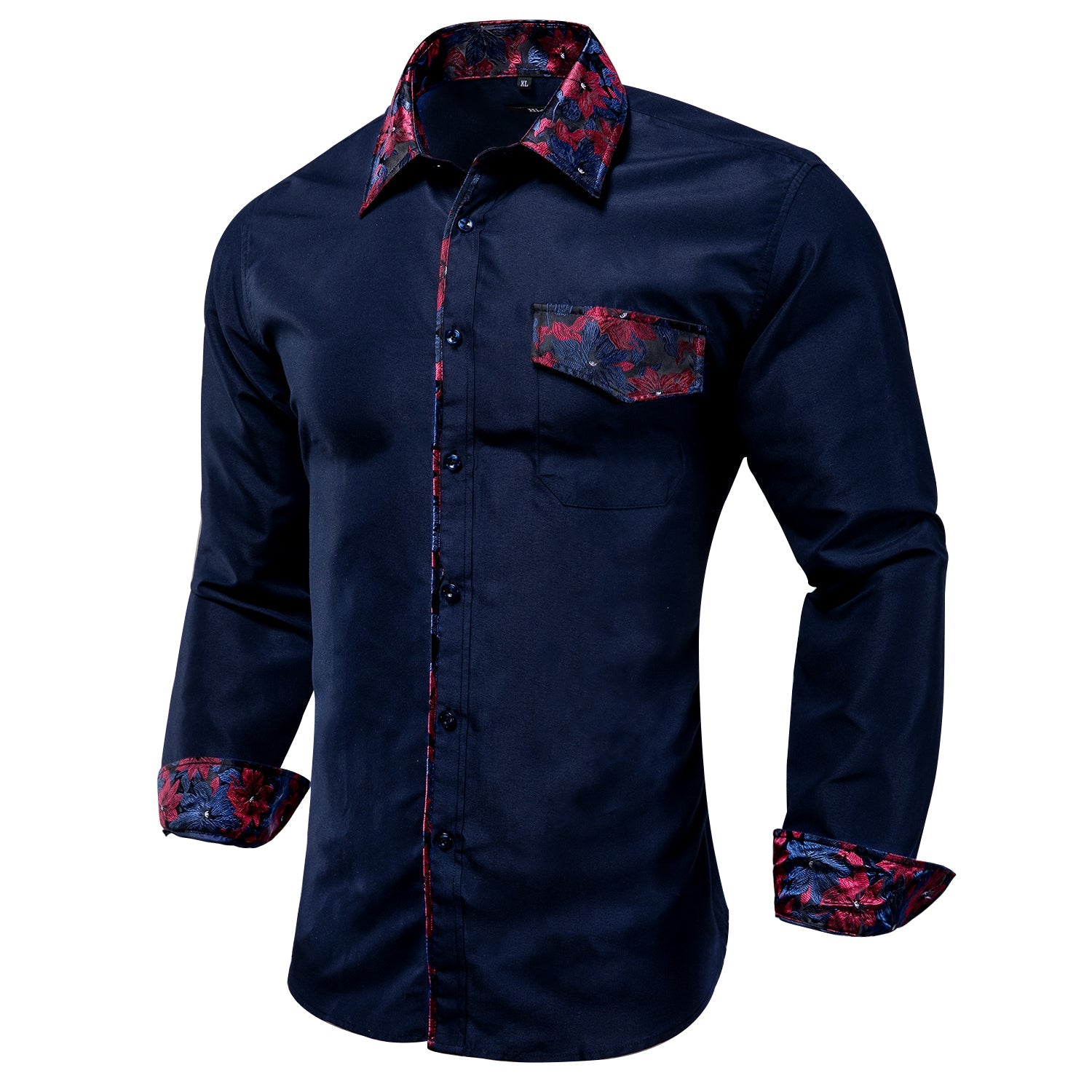 Deep Blue Red Stitching Shirt