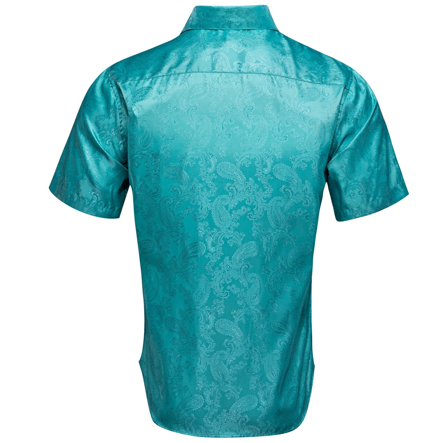 Teal Green Paisley Silk Men's Short Sleeve Shirt