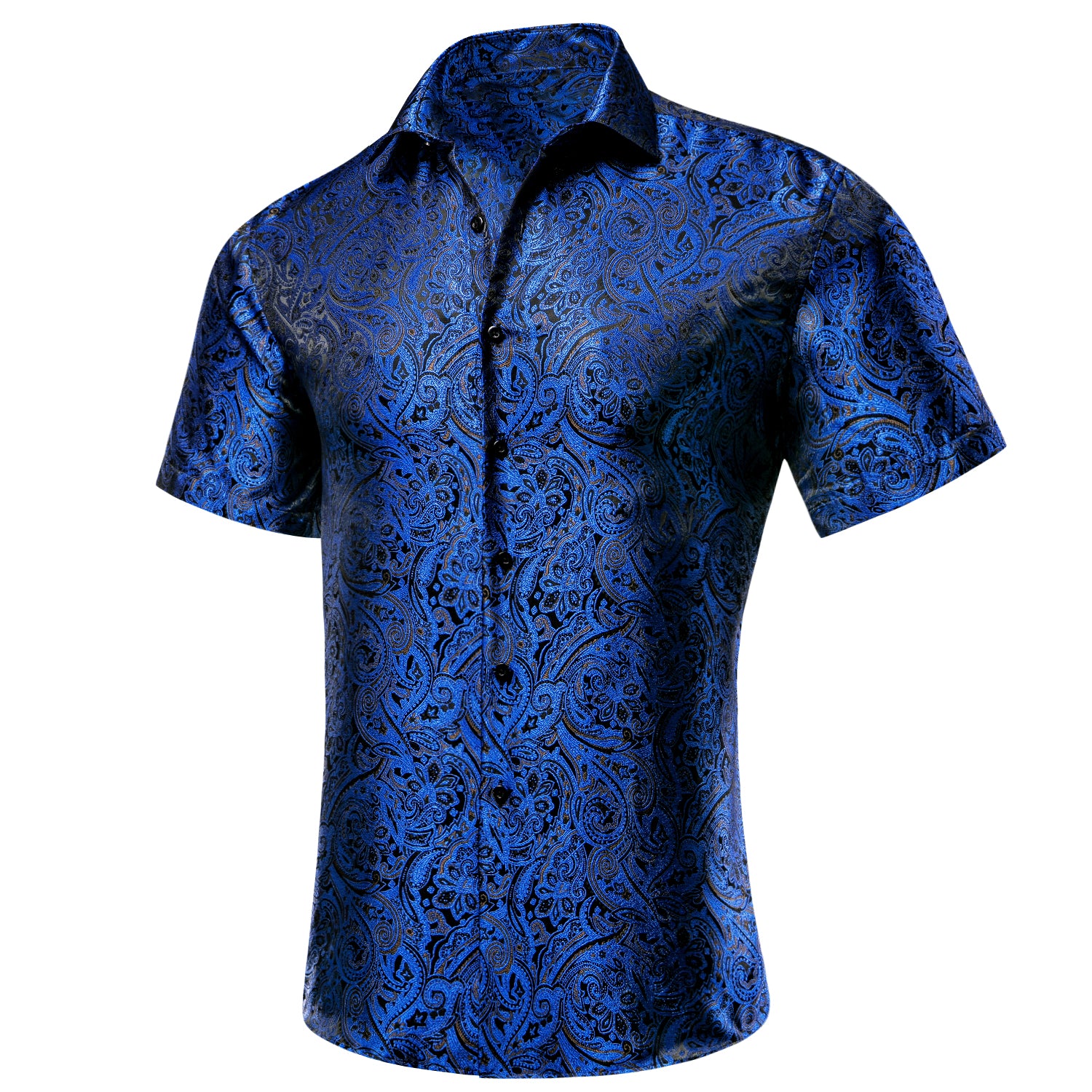 New Deep Blue Paisley Silk Men's Short Sleeve Shirt