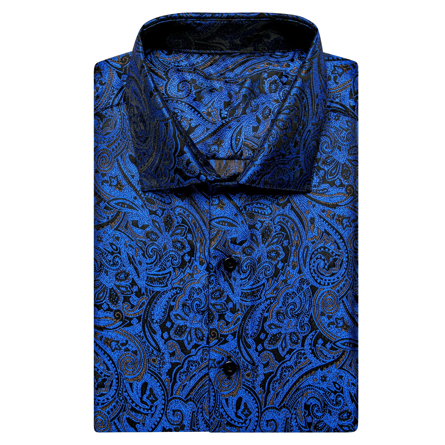 New Deep Blue Paisley Silk Men's Short Sleeve Shirt