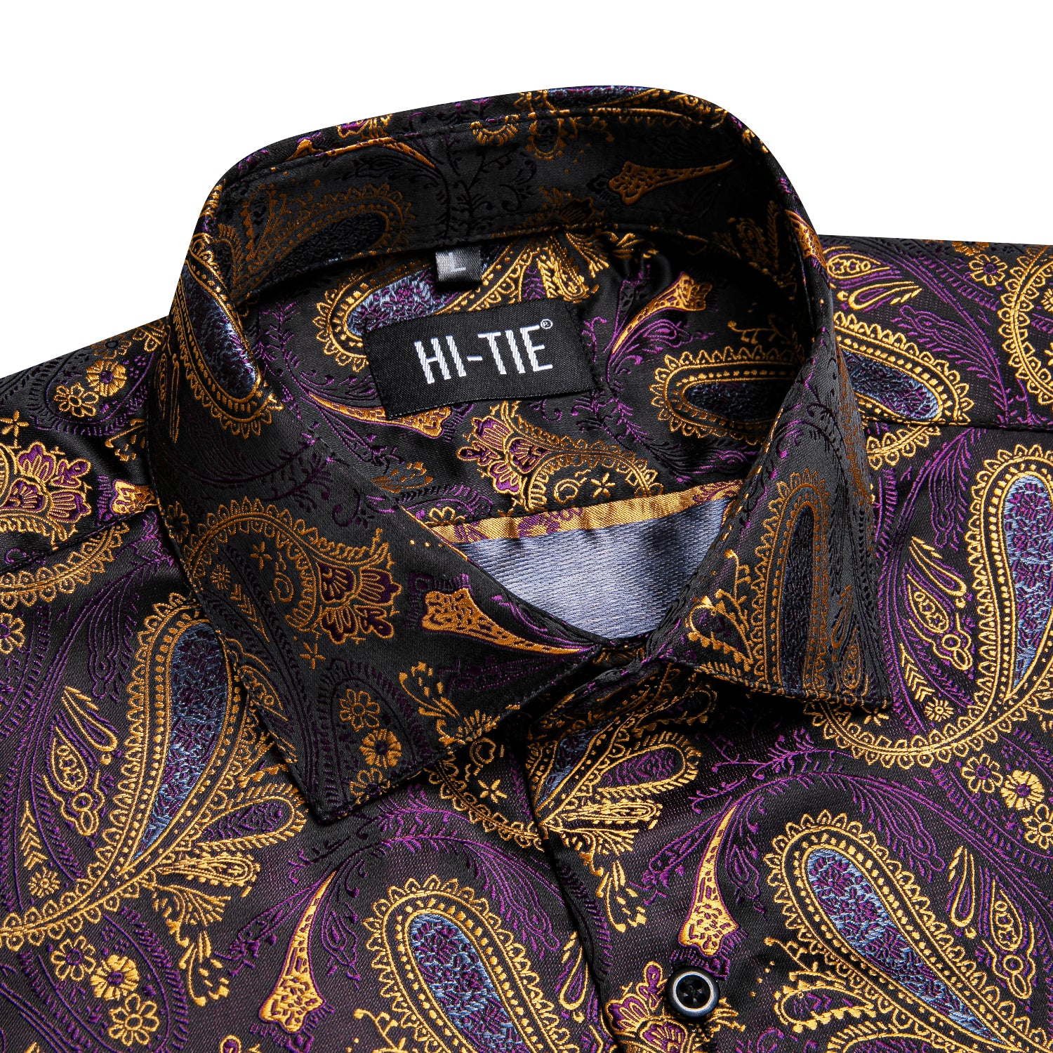 New Golden Purple Paisley Silk Men's Short Sleeve Shirt