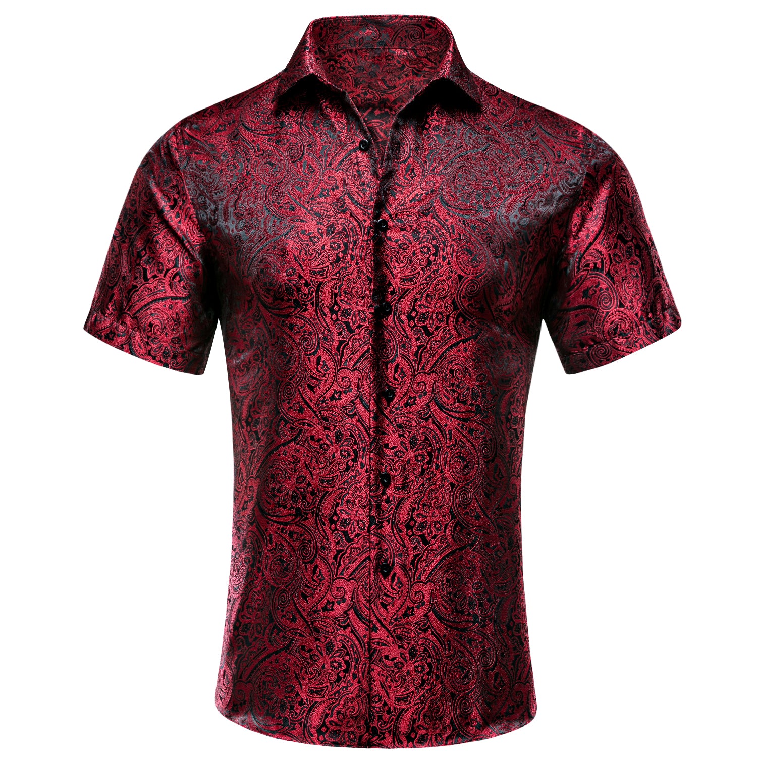 Classic Black Red Paisley Silk Men's Short Sleeve Shirt