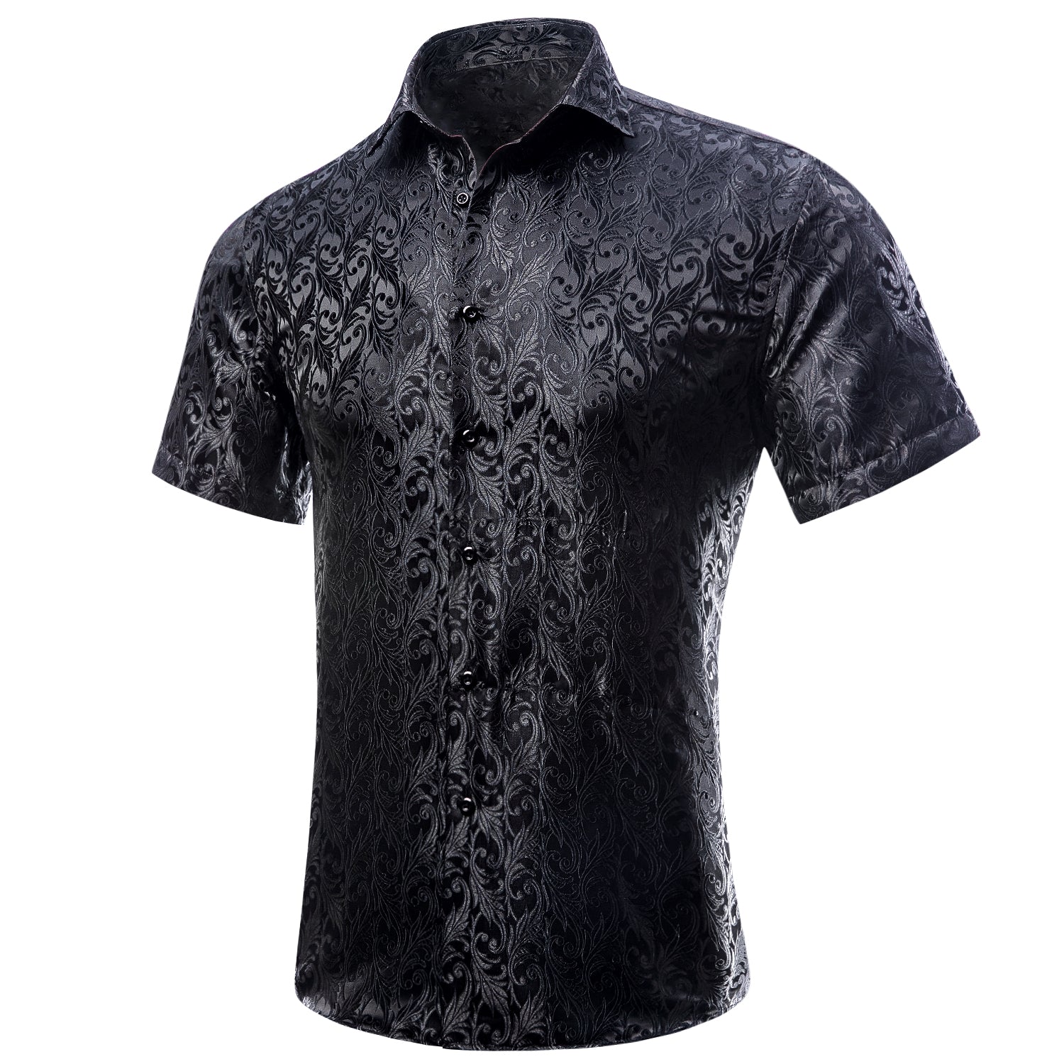 Black Floral Silk Men's Short Sleeve Shirt