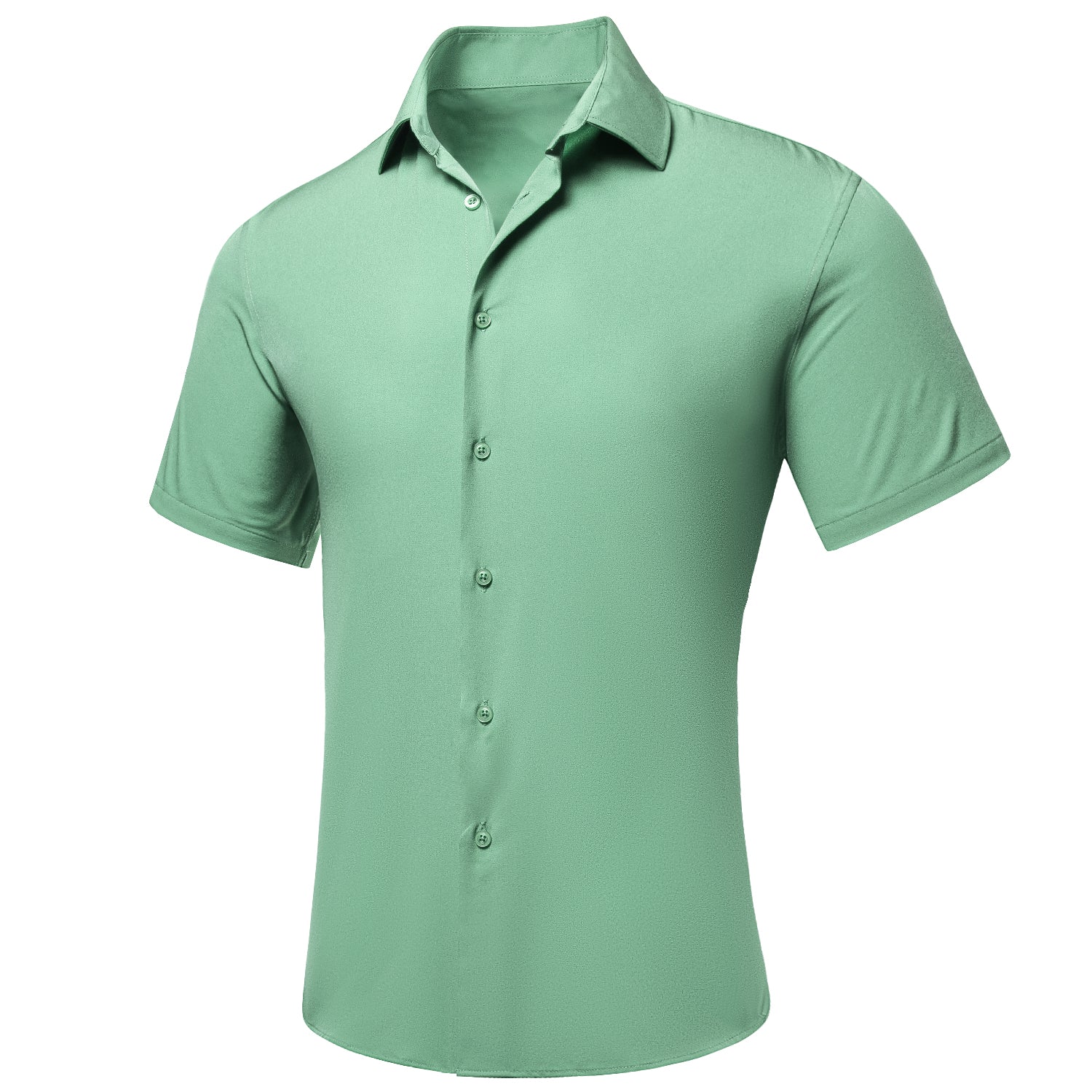 Mint Green Solid Silk Men's Short Sleeve Shirt