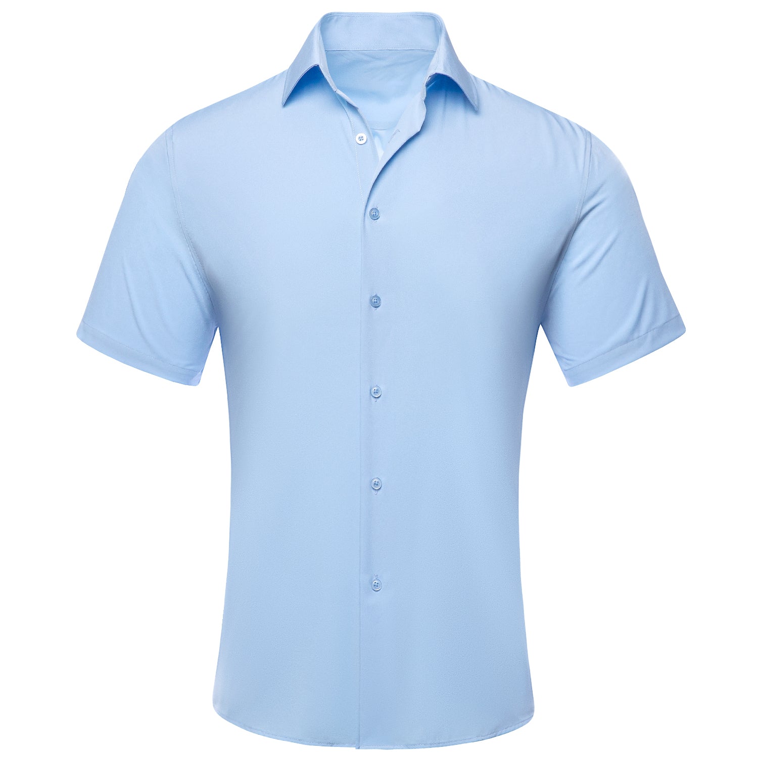 Sky Blue Solid Silk Men's Short Sleeve Shirt