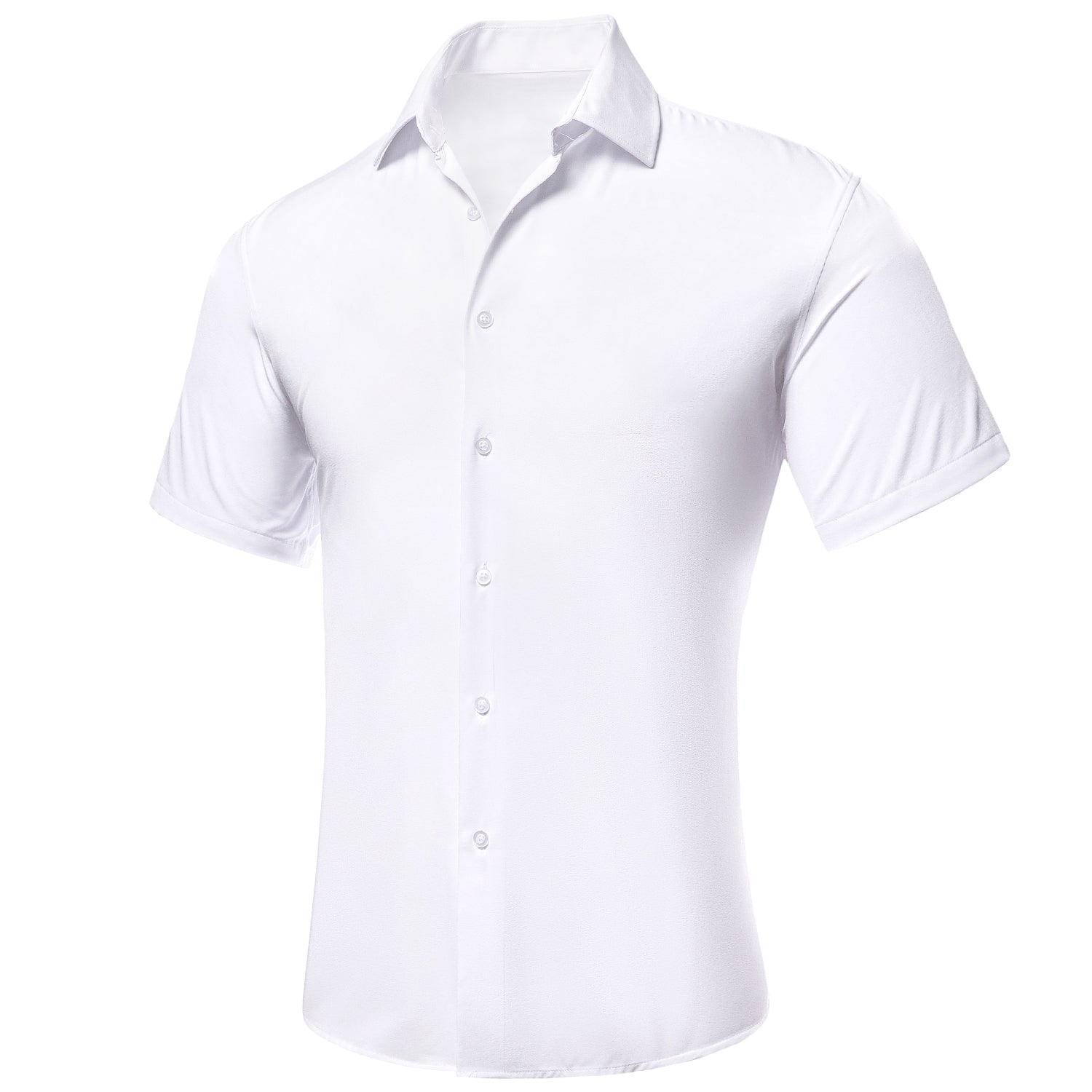 White Solid Silk Men's Short Sleeve Shirt