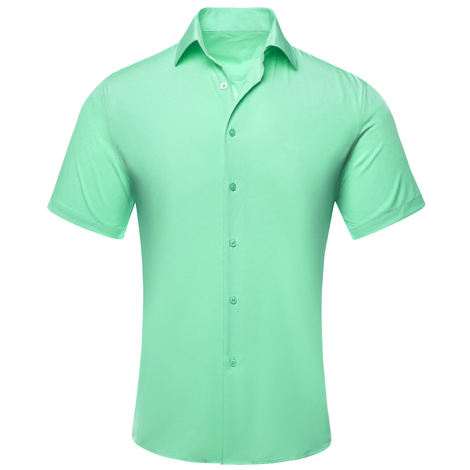 Summer Green Solid Silk Men's Short Sleeve Shirt