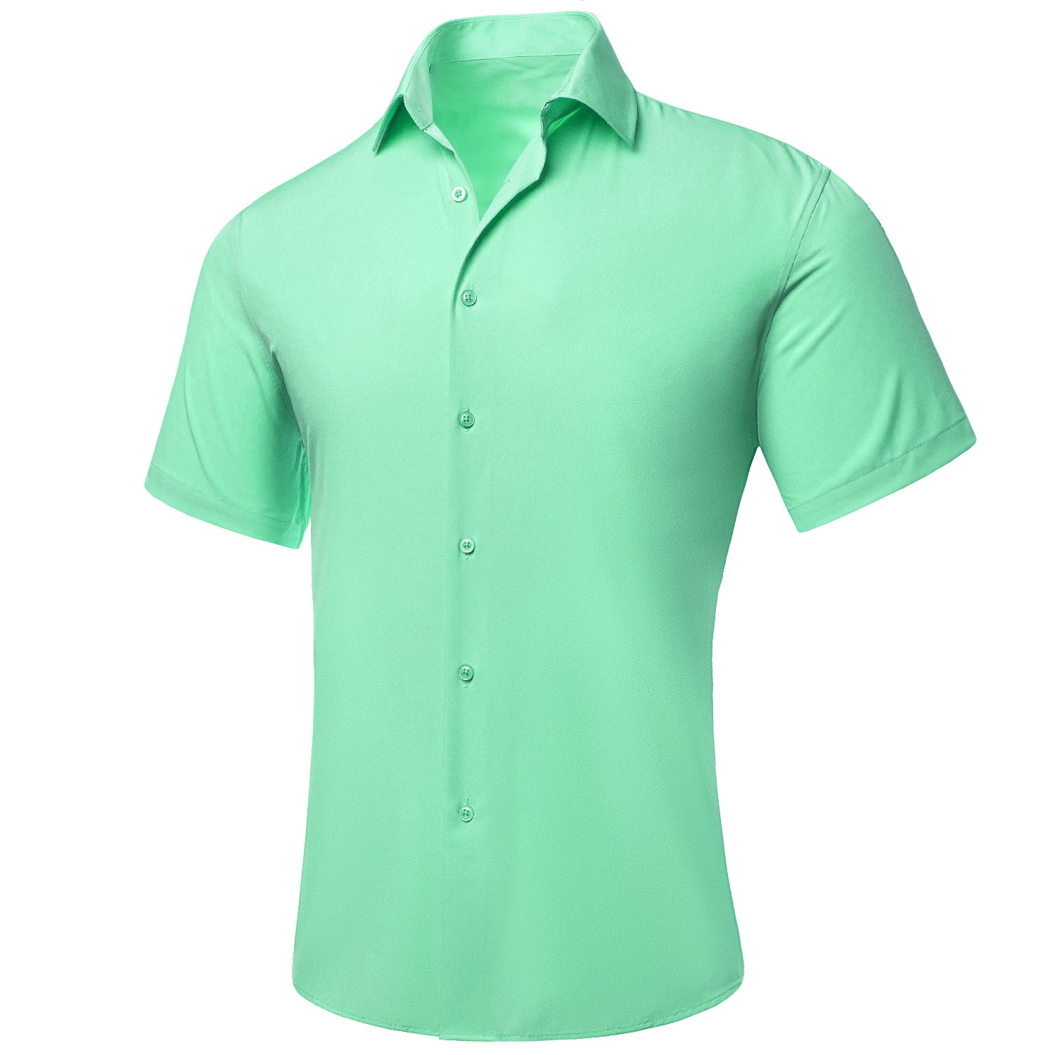 Summer Green Solid Silk Men's Short Sleeve Shirt
