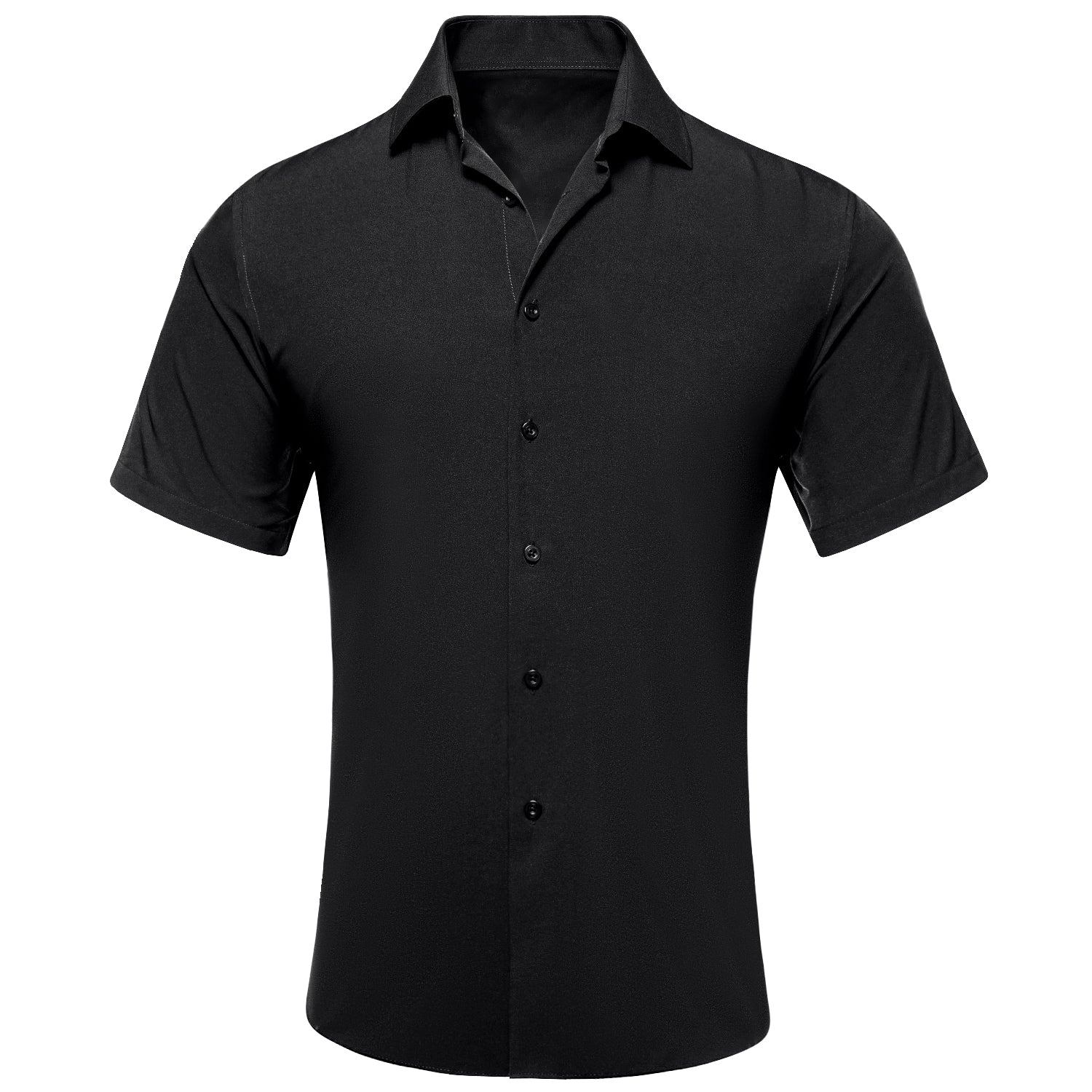 Black Solid Silk Men's Short Sleeve Shirt