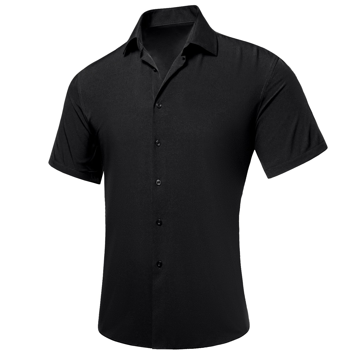 Black Solid Silk Men's Short Sleeve Shirt