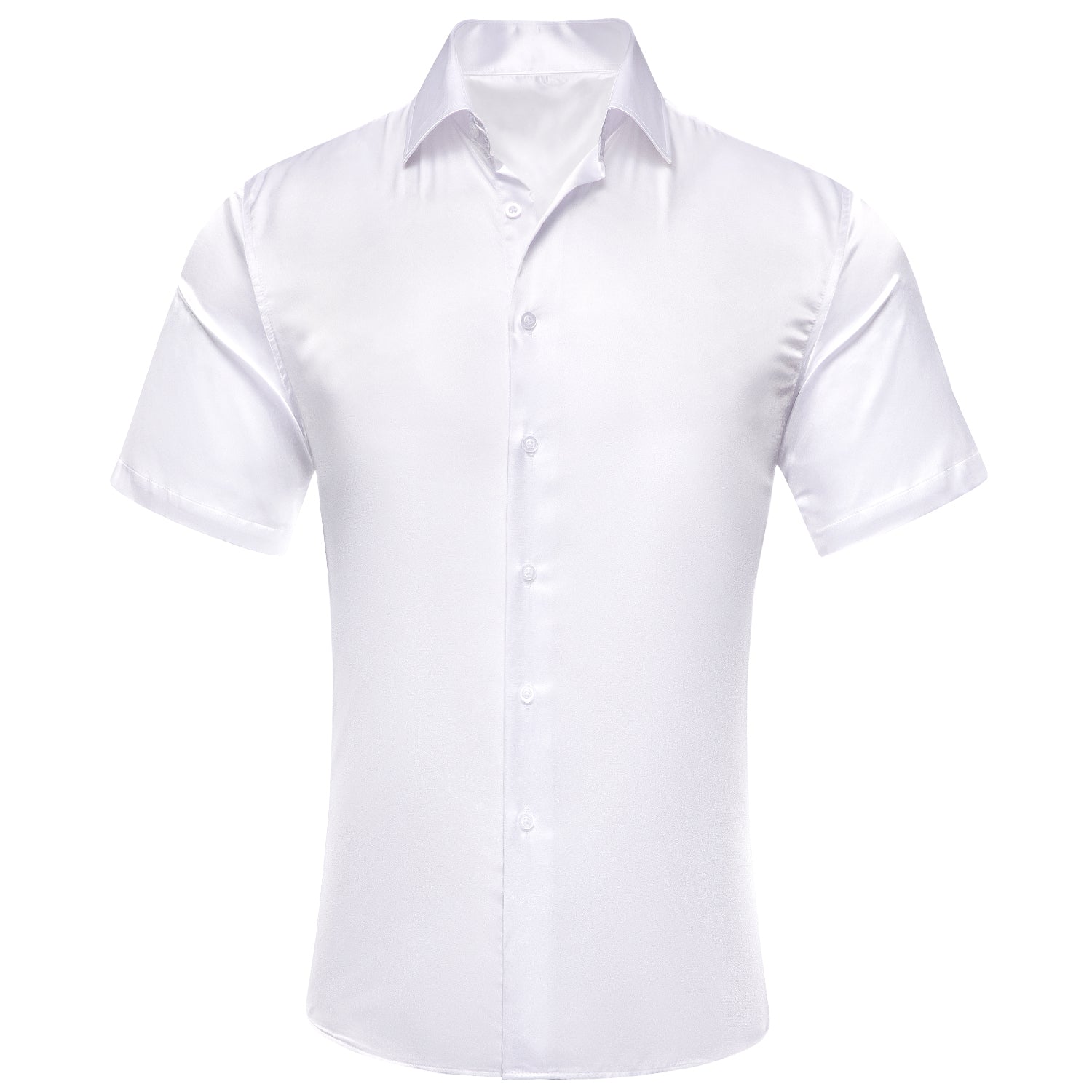 New White Solid Satin Men's Short Sleeve Shirt