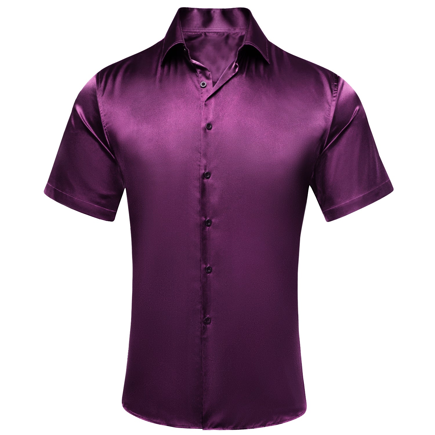 New Deep Purple Solid Satin Men's Short Sleeve Shirt