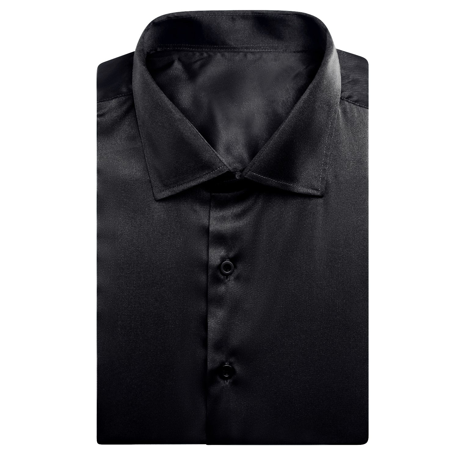 New Pure Black Solid Satin Men's Short Sleeve Shirt