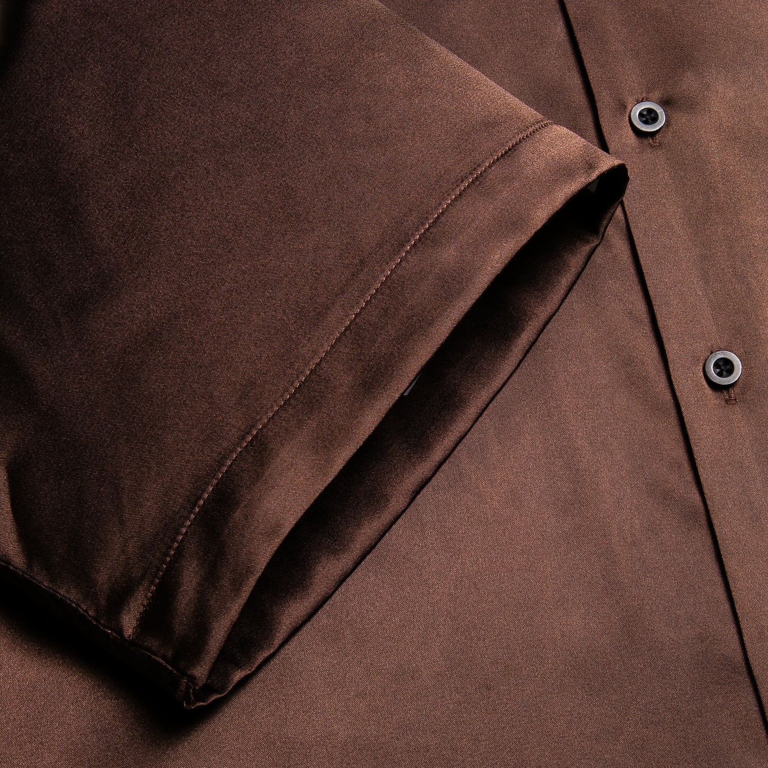 New Brown Black Solid Satin Men's Short Sleeve Shirt