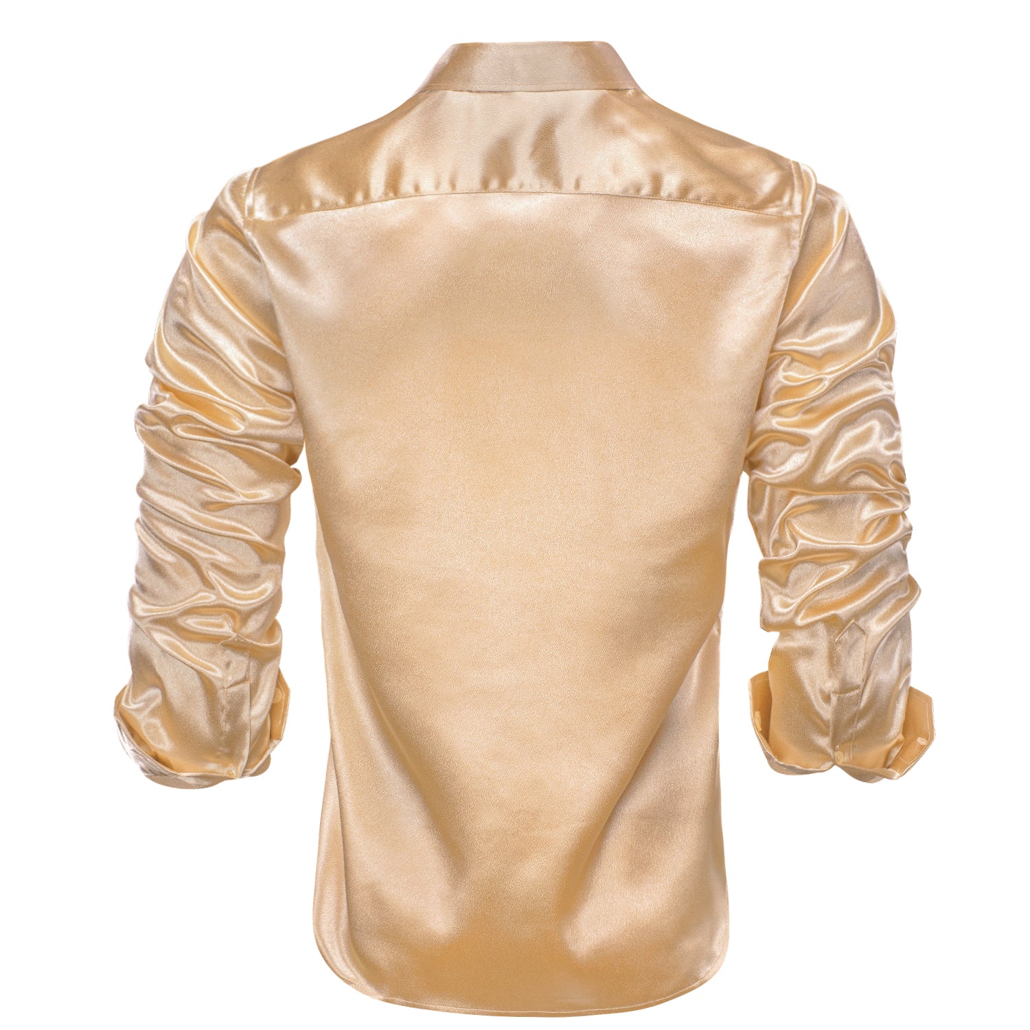 New Wheat Yellow Satin Silk Men's Long Sleeve Shirt