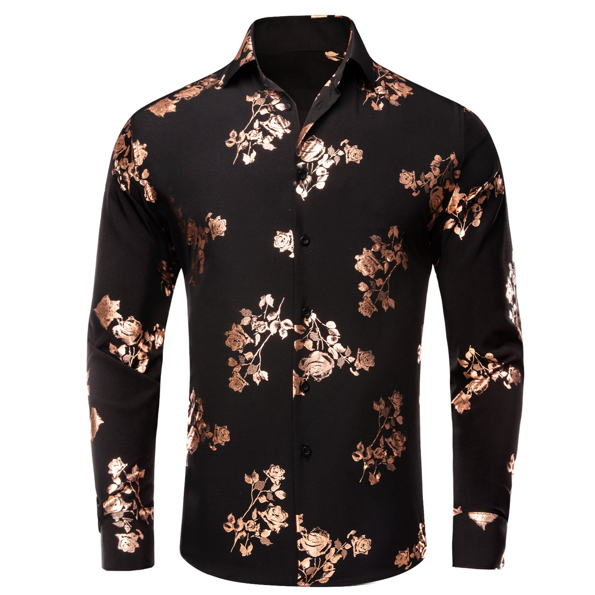 Button Down Black And Gold Floral Shirt Njoeus Men's Hipsters Gold