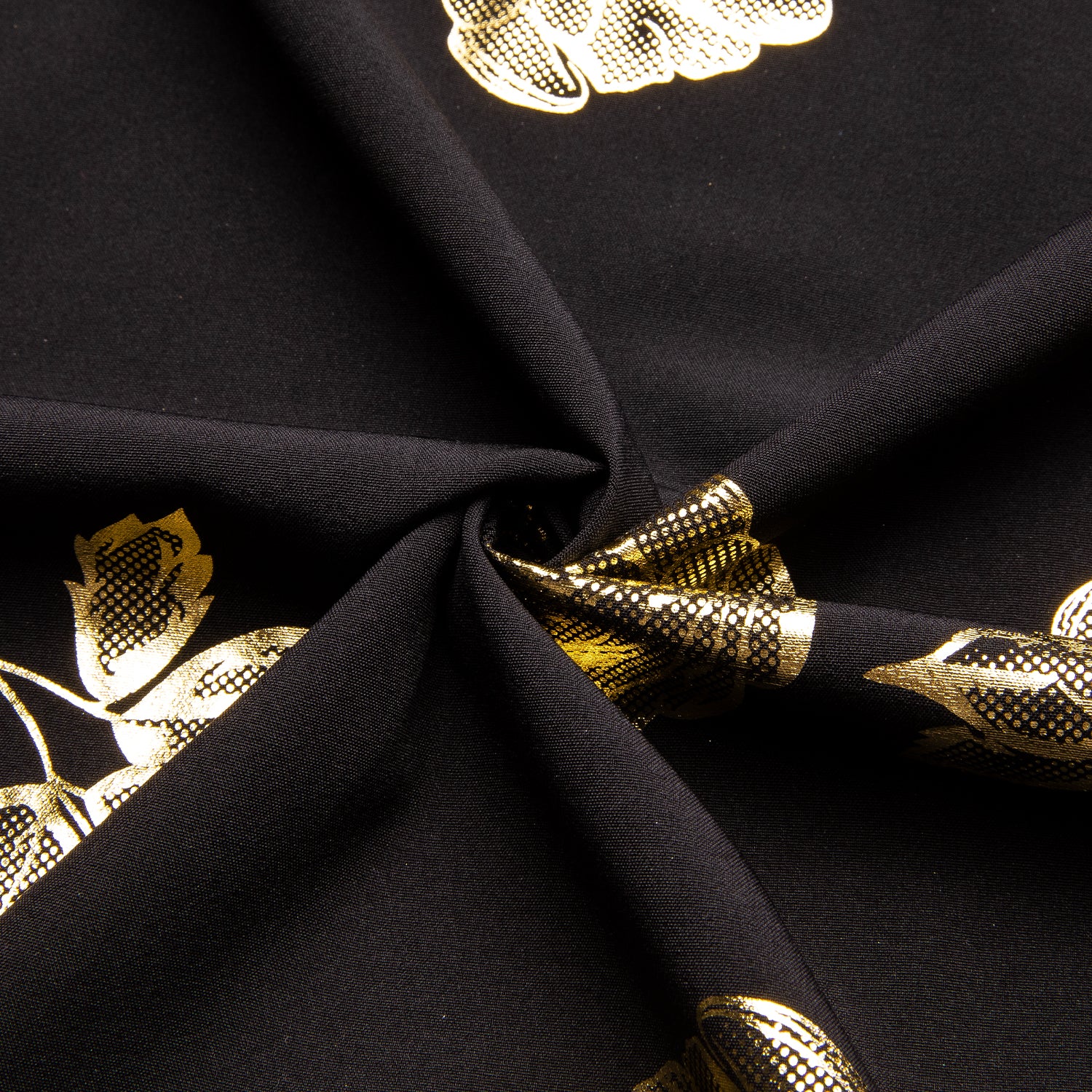 New Black Gold Floral Silk Men's Long Sleeve Shirt