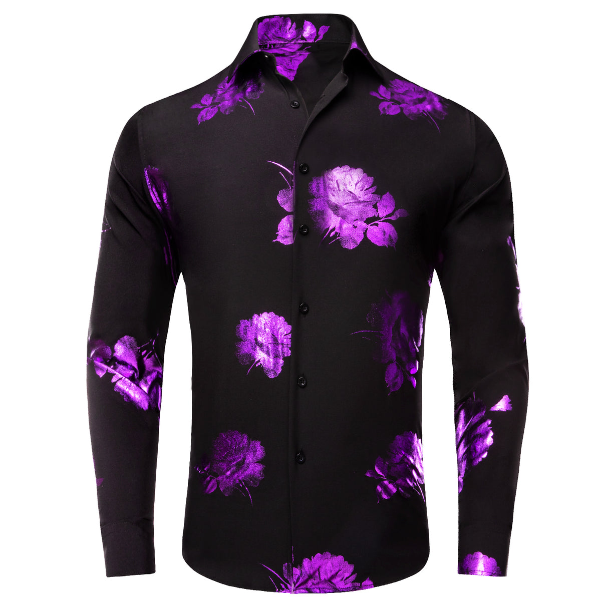 fitted lace wedding dress Hi-Tie Black Dinner Shirt Purple Floral Silk Men's Long Sleeve Shirts, M